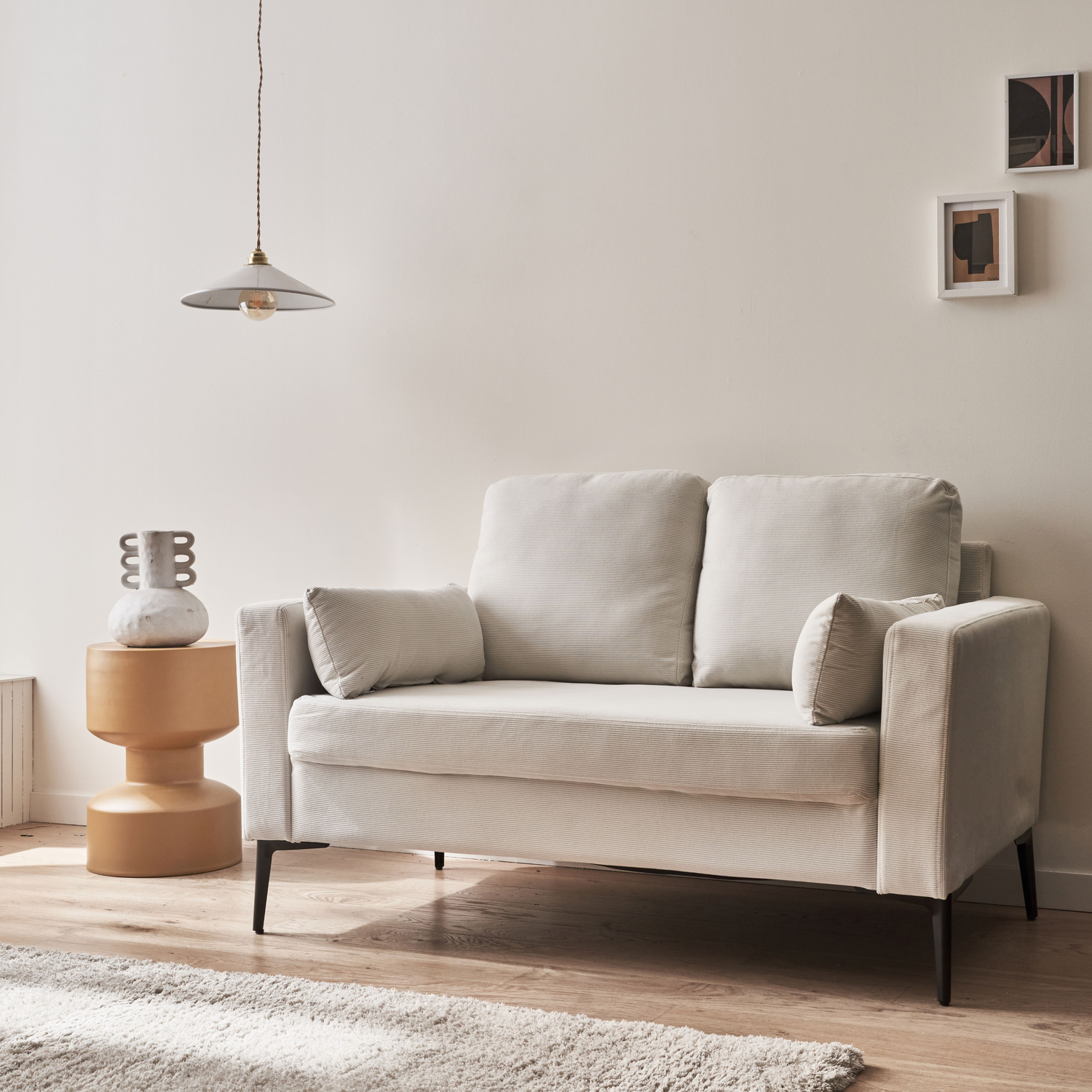 Sofa mit weißem Cordbezug - Bjorn - Fixes 2-Sitzer-Sofa, gerade, Metallfüße  Photo2