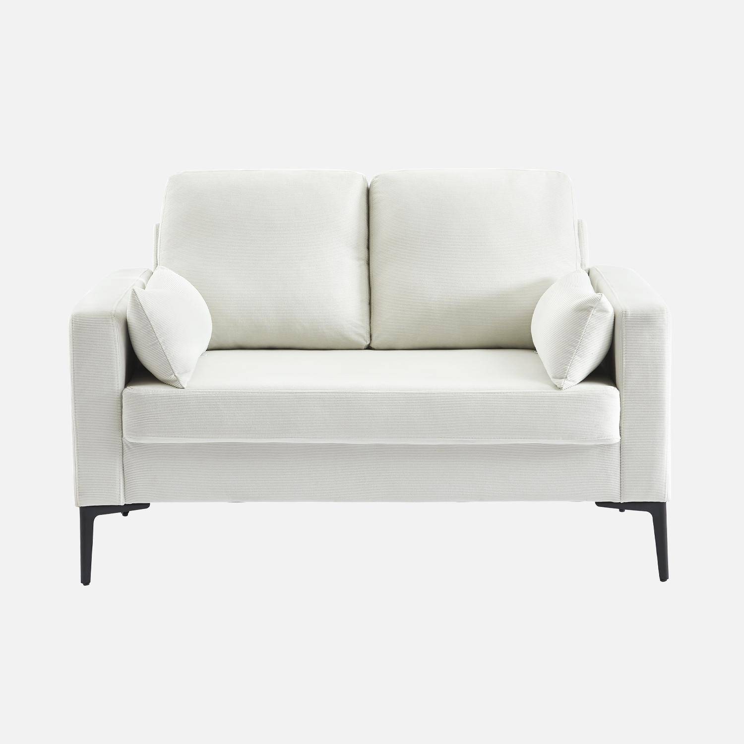 Sofá de pana con patas de metal de 2 plazas, Bjorn, Blanco, 130x79x69 cm,sweeek,Photo5