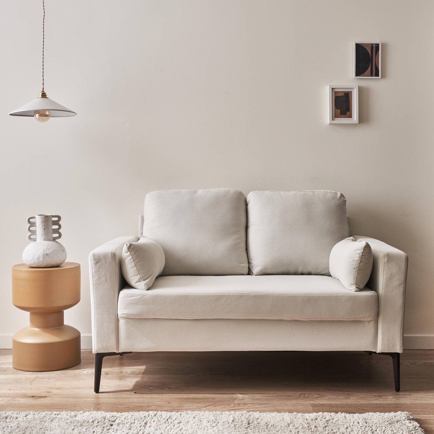 Sofa mit weißem Cordbezug - Bjorn - Fixes 2-Sitzer-Sofa, gerade, Metallfüße  Photo1