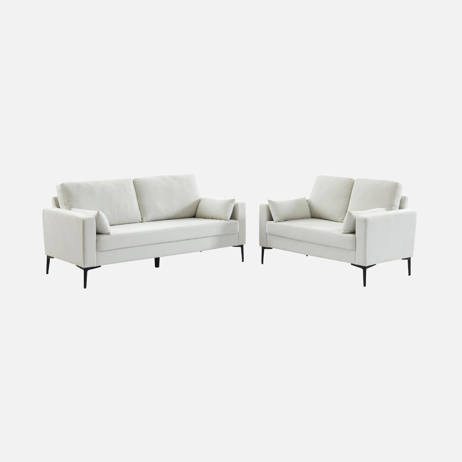 Sofá de pana con patas de metal de 2 plazas, Bjorn, Blanco, 130x79x69 cm Photo7