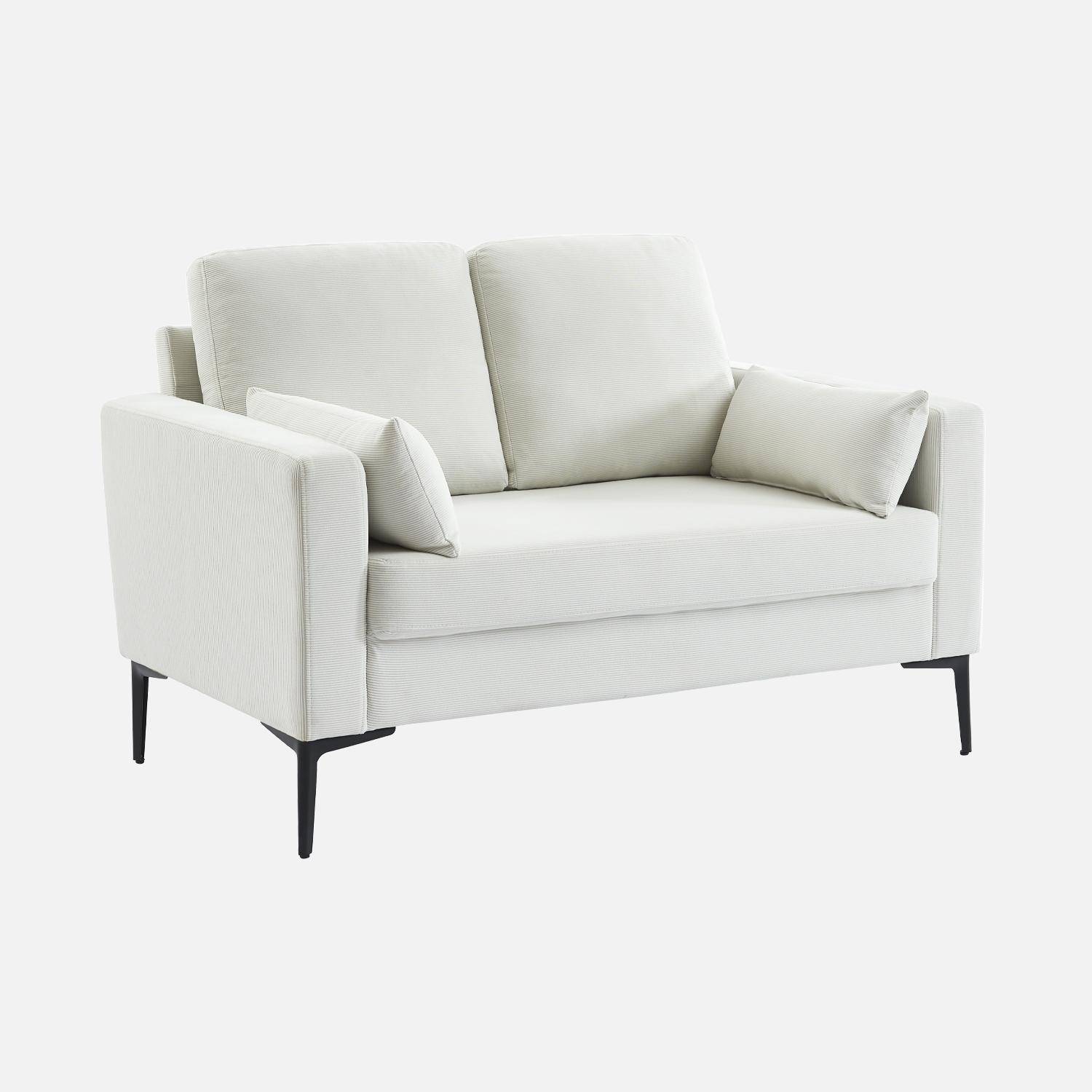 Sofá de pana con patas de metal de 2 plazas, Bjorn, Blanco, 130x79x69 cm,sweeek,Photo4