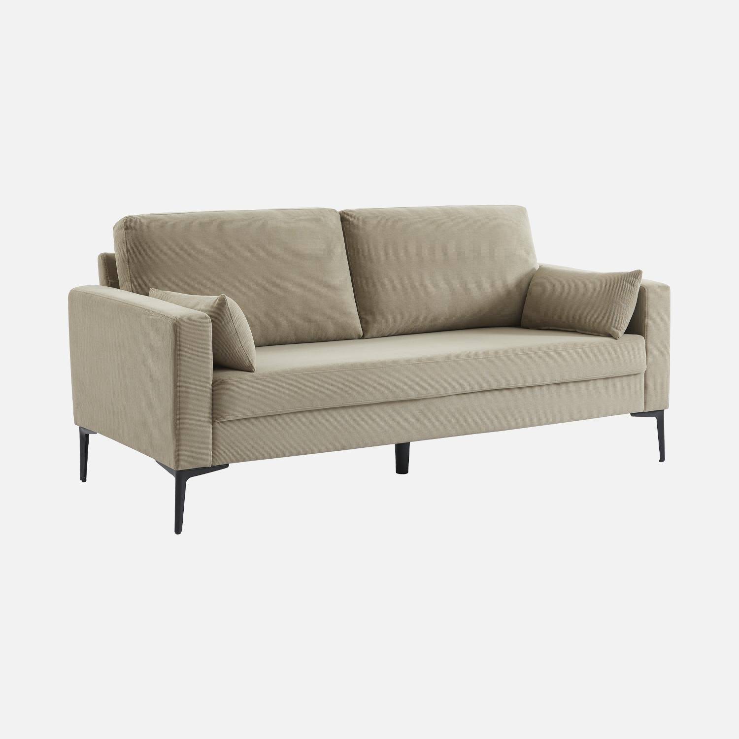 Sofa 3-Sitzer Cord graubeige - Bjorn - Fixes Sofa, gerade, Metallfüße ,sweeek,Photo4