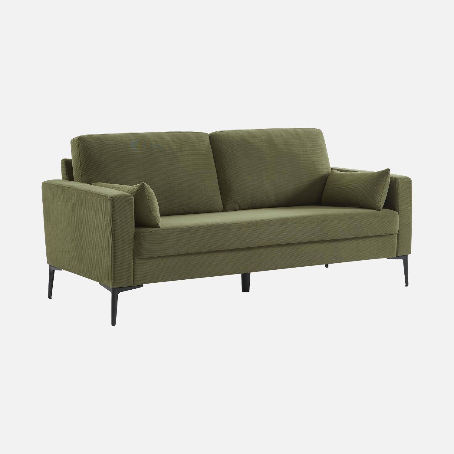Canapé en velours côtelé kaki - Bjorn - Canapé 3 places fixe droit pieds métal ,sweeek,Photo3