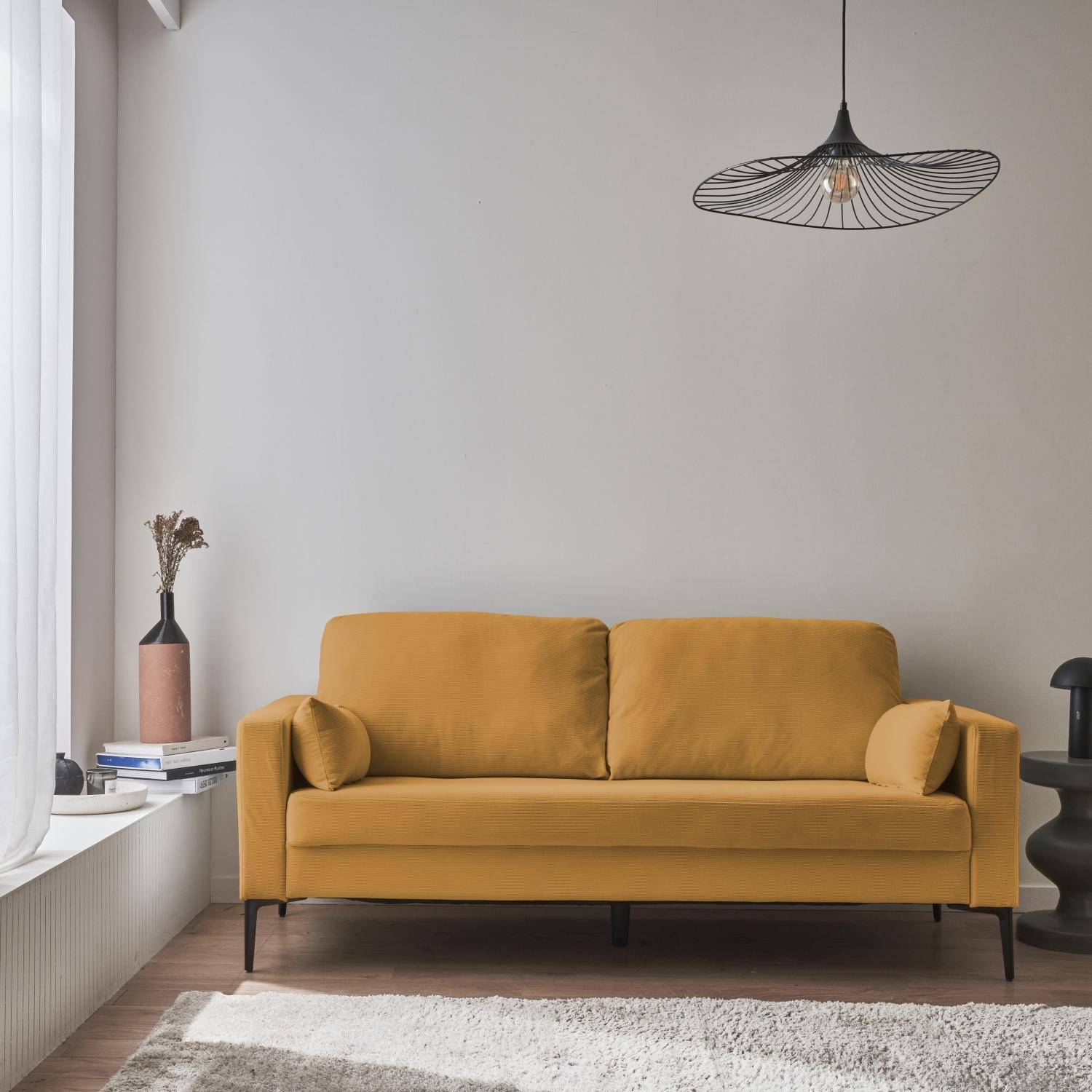 Sofa 3-Sitzer Cord ockerfarben - Bjorn - Fixes Sofa, gerade, Metallfüße  Photo1