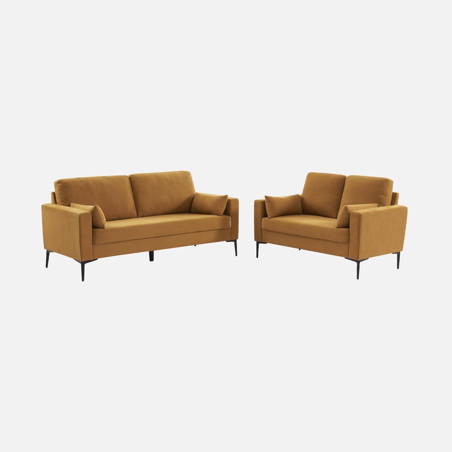 Sofa 3-Sitzer Cord ockerfarben - Bjorn - Fixes Sofa, gerade, Metallfüße  Photo7
