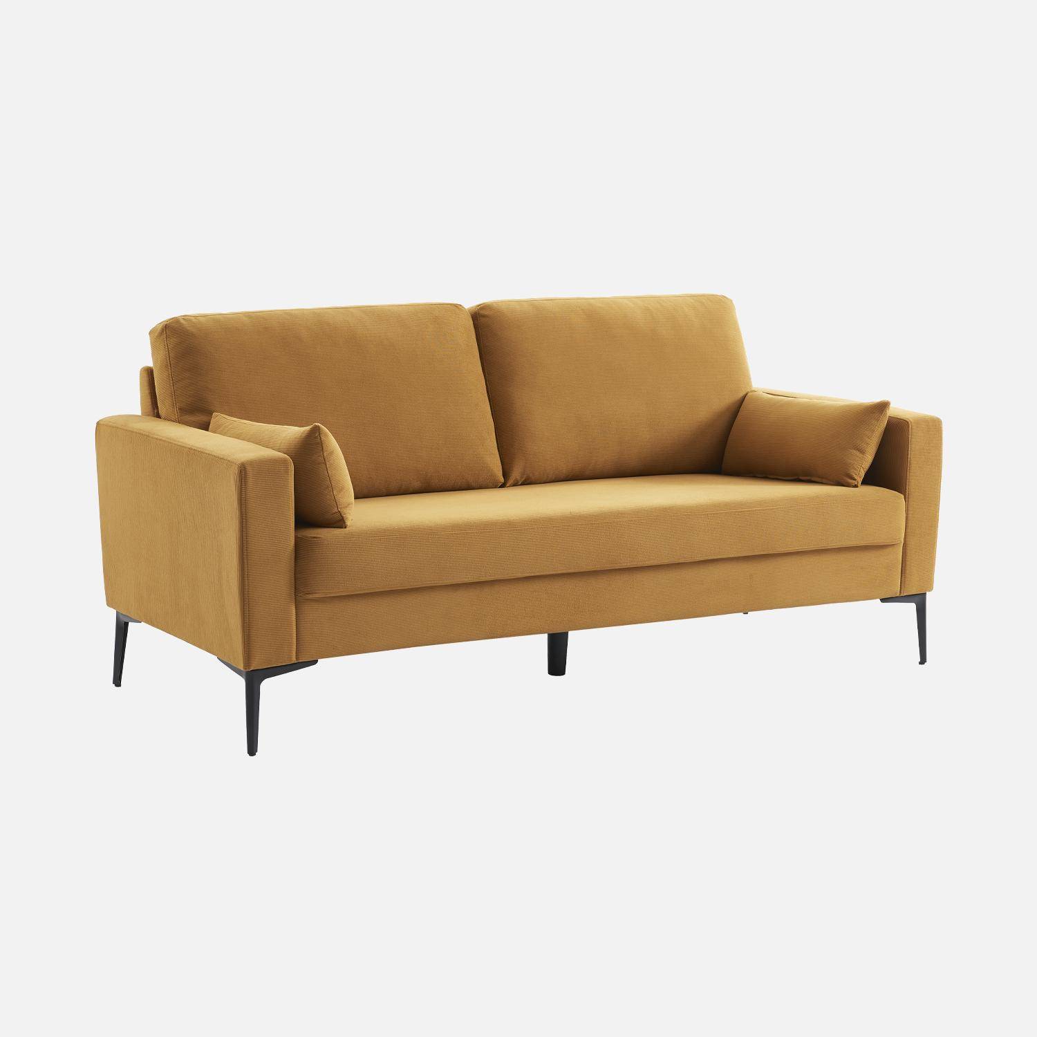 Divano a 3 posti in velluto a coste, gambe in metallo, Bjorn, Ocra, 130x79x69 cm,sweeek,Photo4
