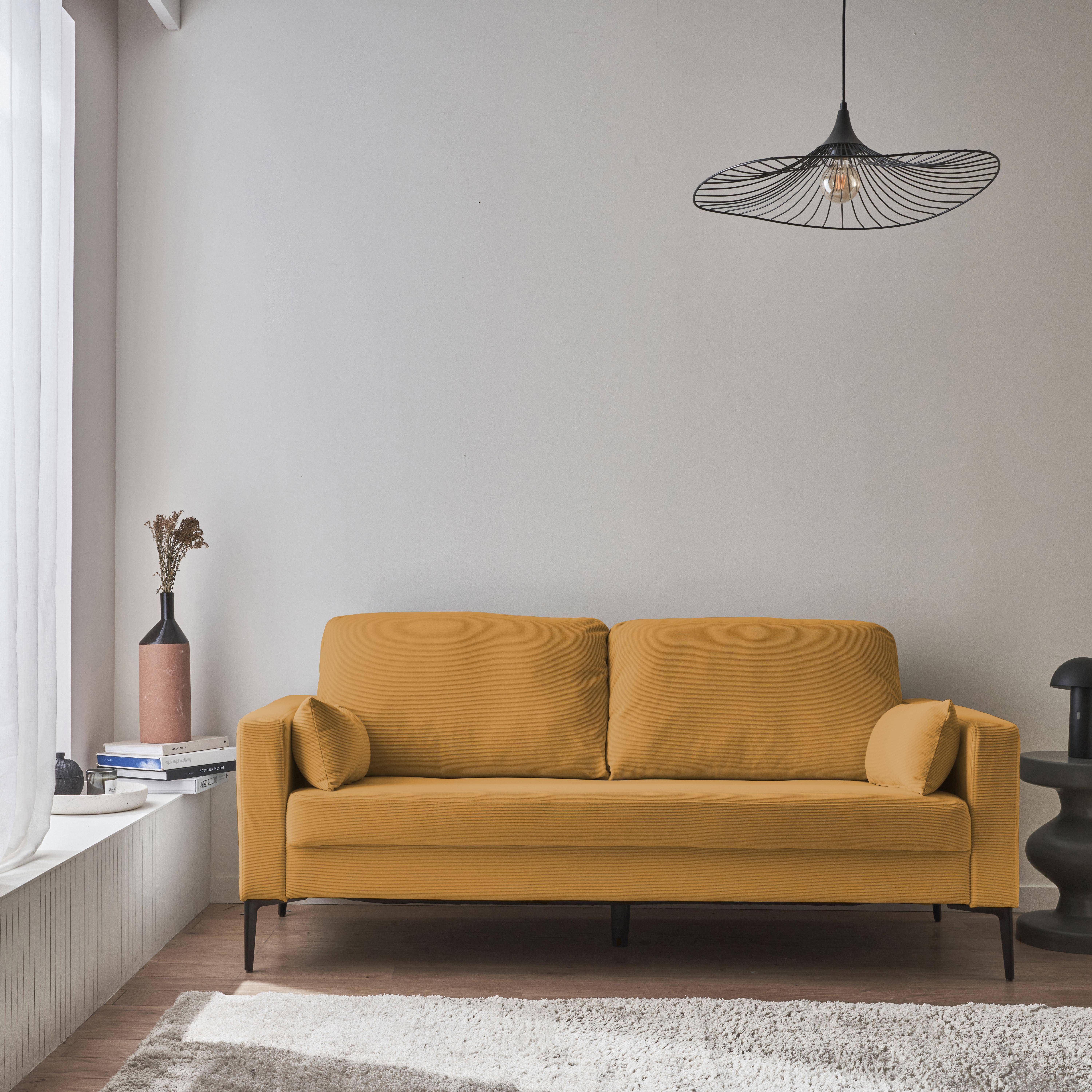 Divano a 3 posti in velluto a coste, gambe in metallo, Bjorn, Ocra, 130x79x69 cm,sweeek,Photo1