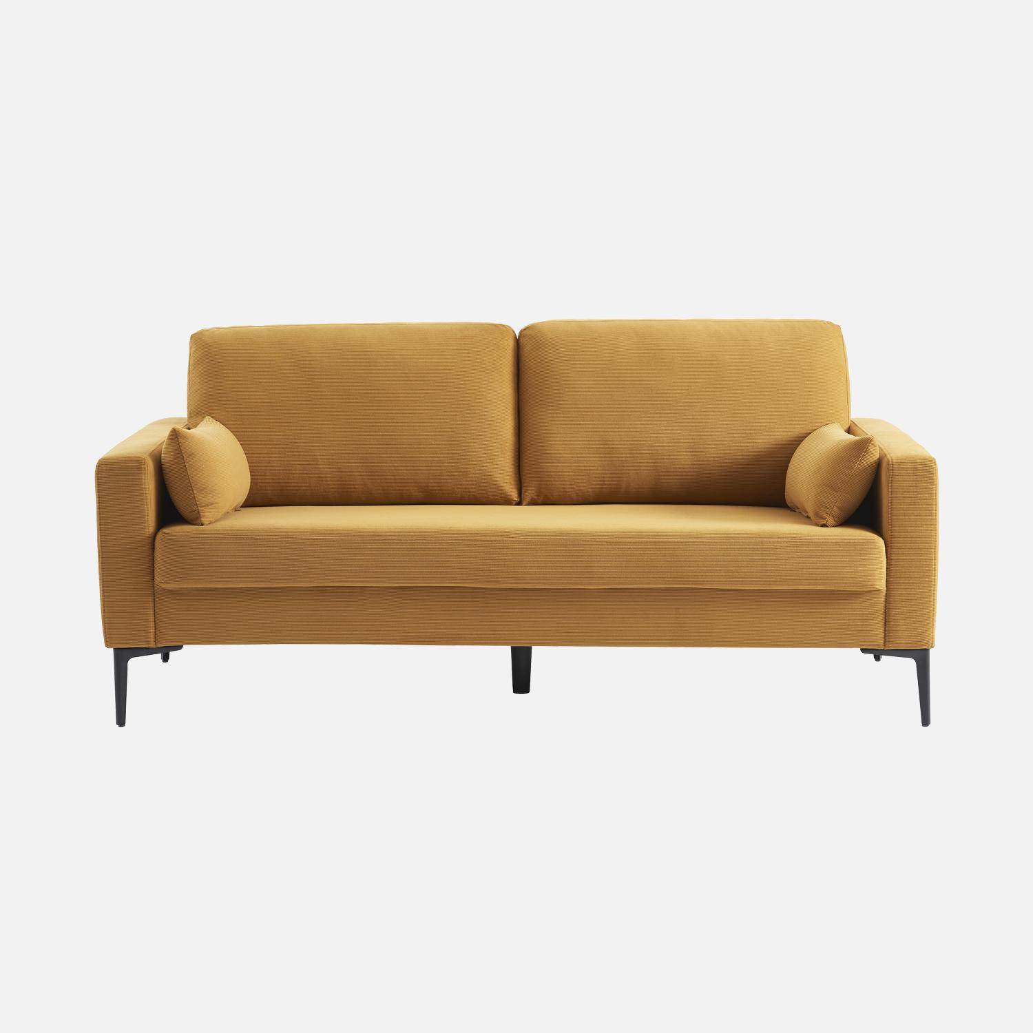 Divano a 3 posti in velluto a coste, gambe in metallo, Bjorn, Ocra, 130x79x69 cm,sweeek,Photo5