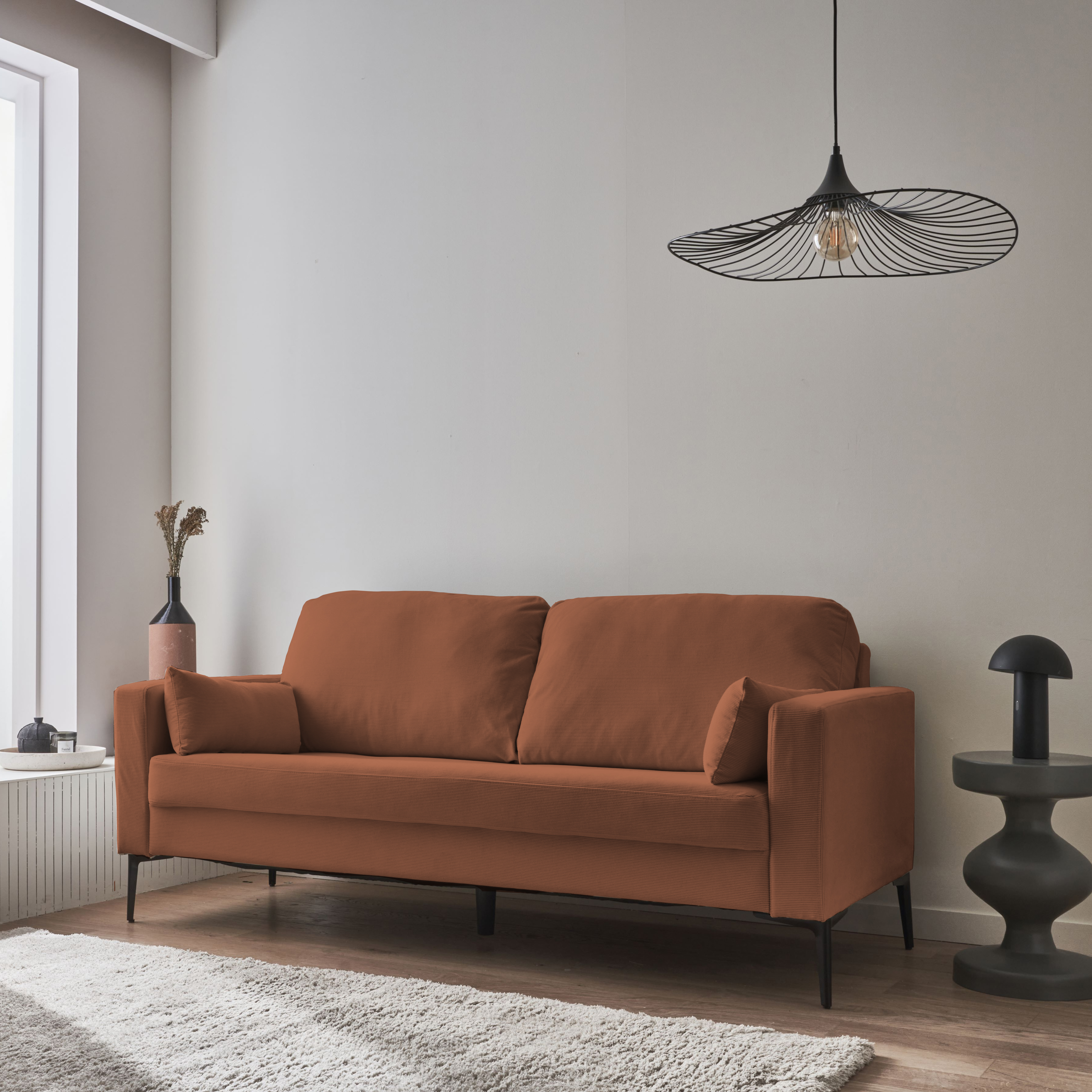 Divano a 3 posti in velluto a coste, gambe in metallo, Bjorn, Terracotta, 130x79x69 cm Photo2