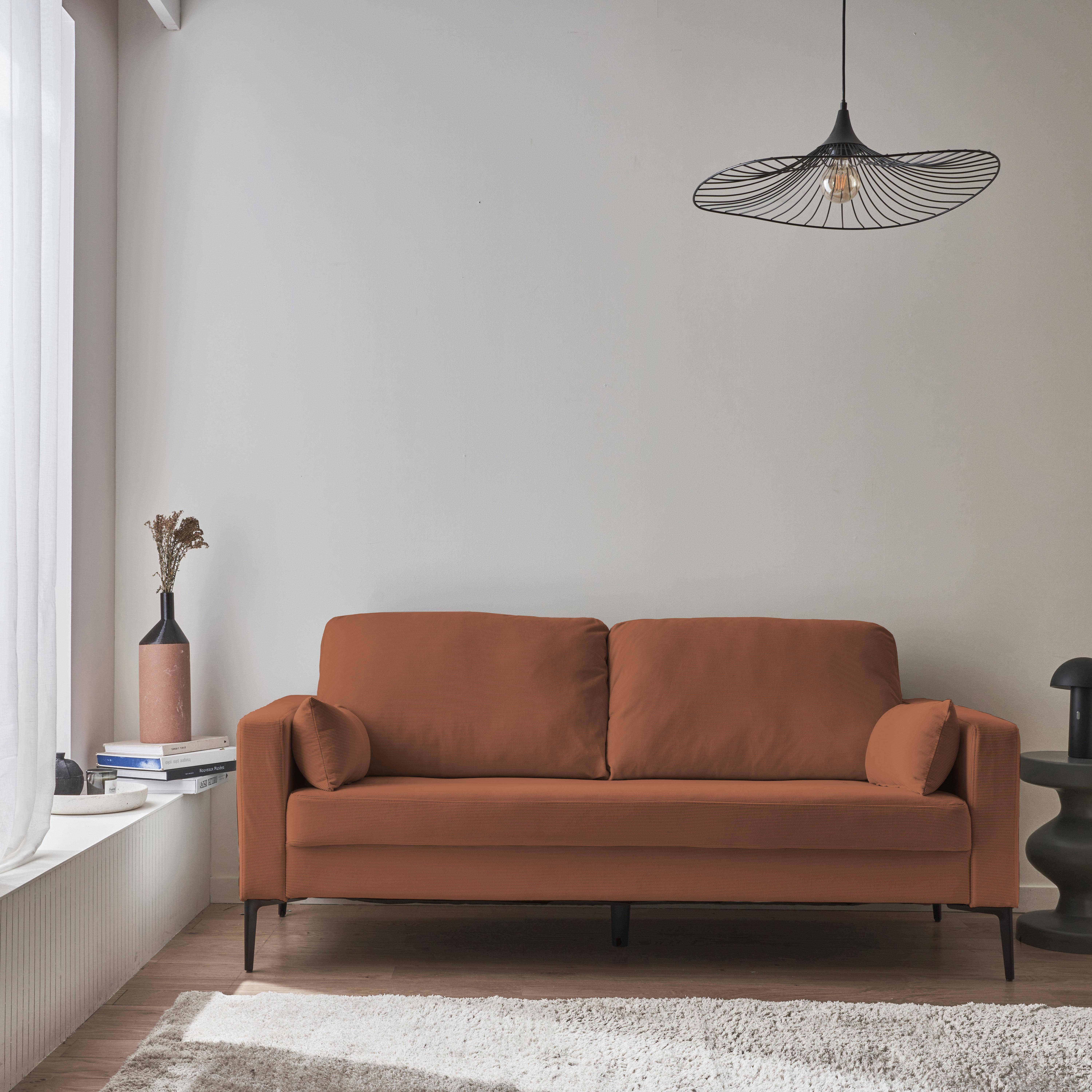 Divano a 3 posti in velluto a coste, gambe in metallo, Bjorn, Terracotta, 130x79x69 cm Photo1