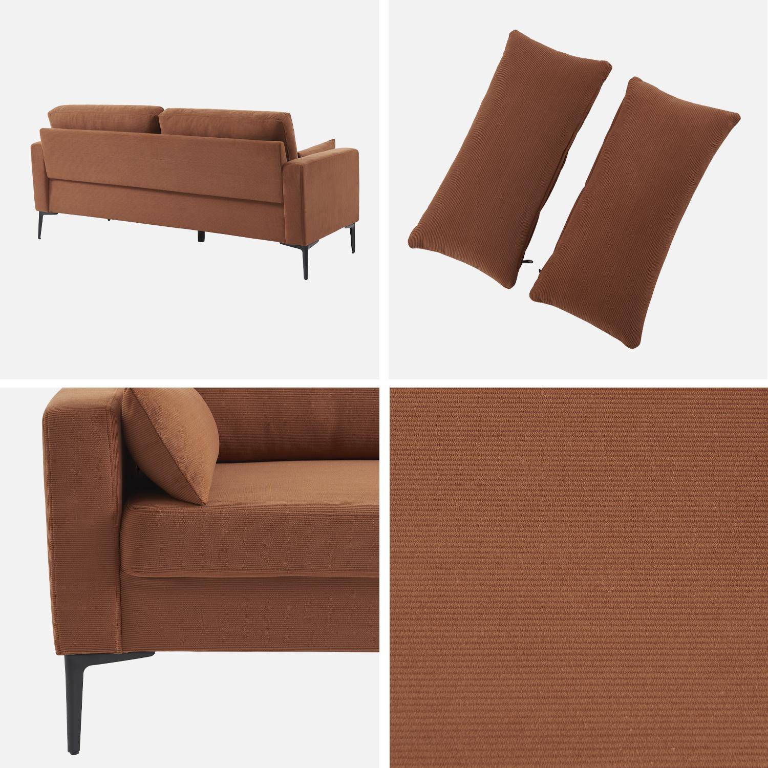Divano a 3 posti in velluto a coste, gambe in metallo, Bjorn, Terracotta, 130x79x69 cm Photo7