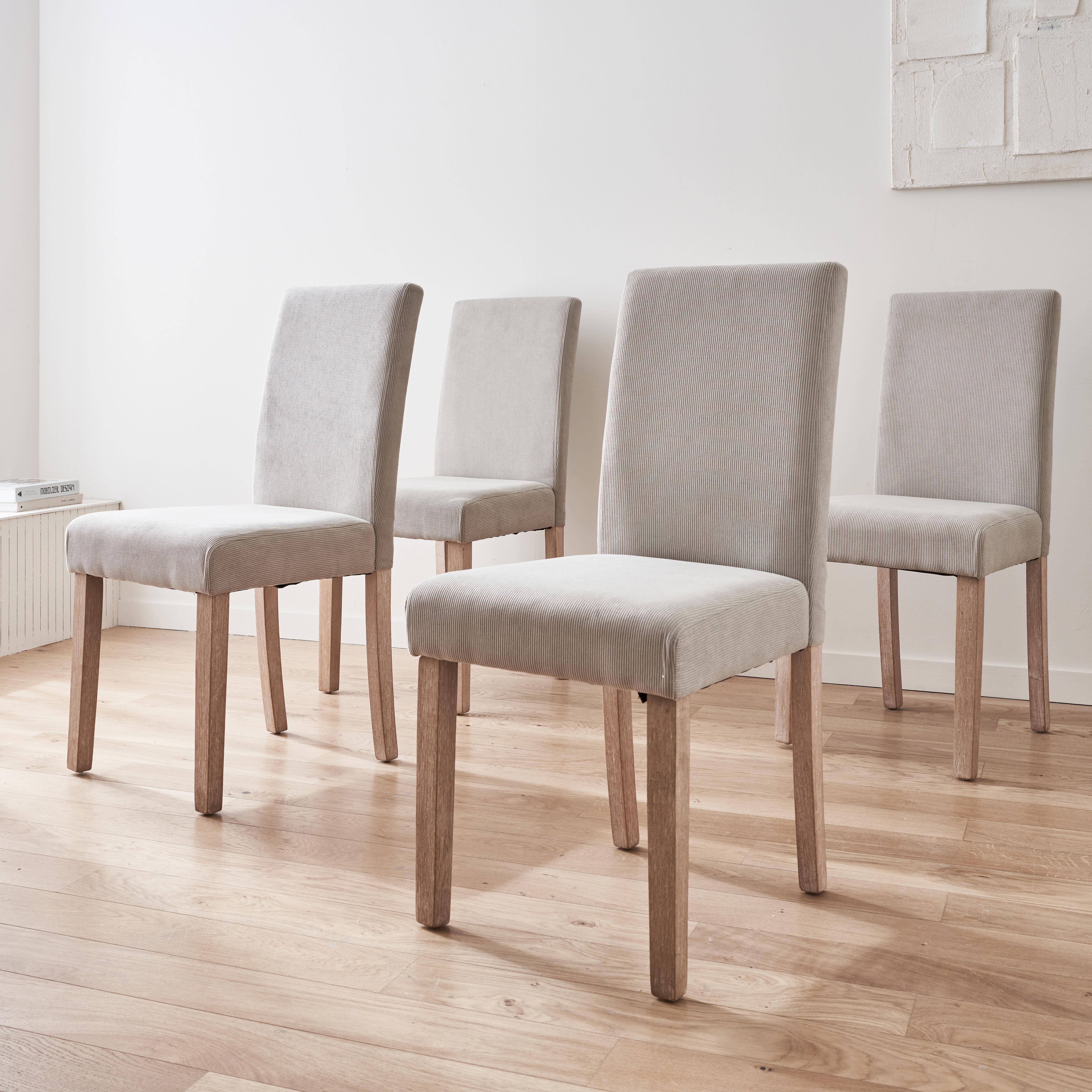 Set van 4 grijze corduroy stoelen, Rita, met witte poten van heveahout Photo1