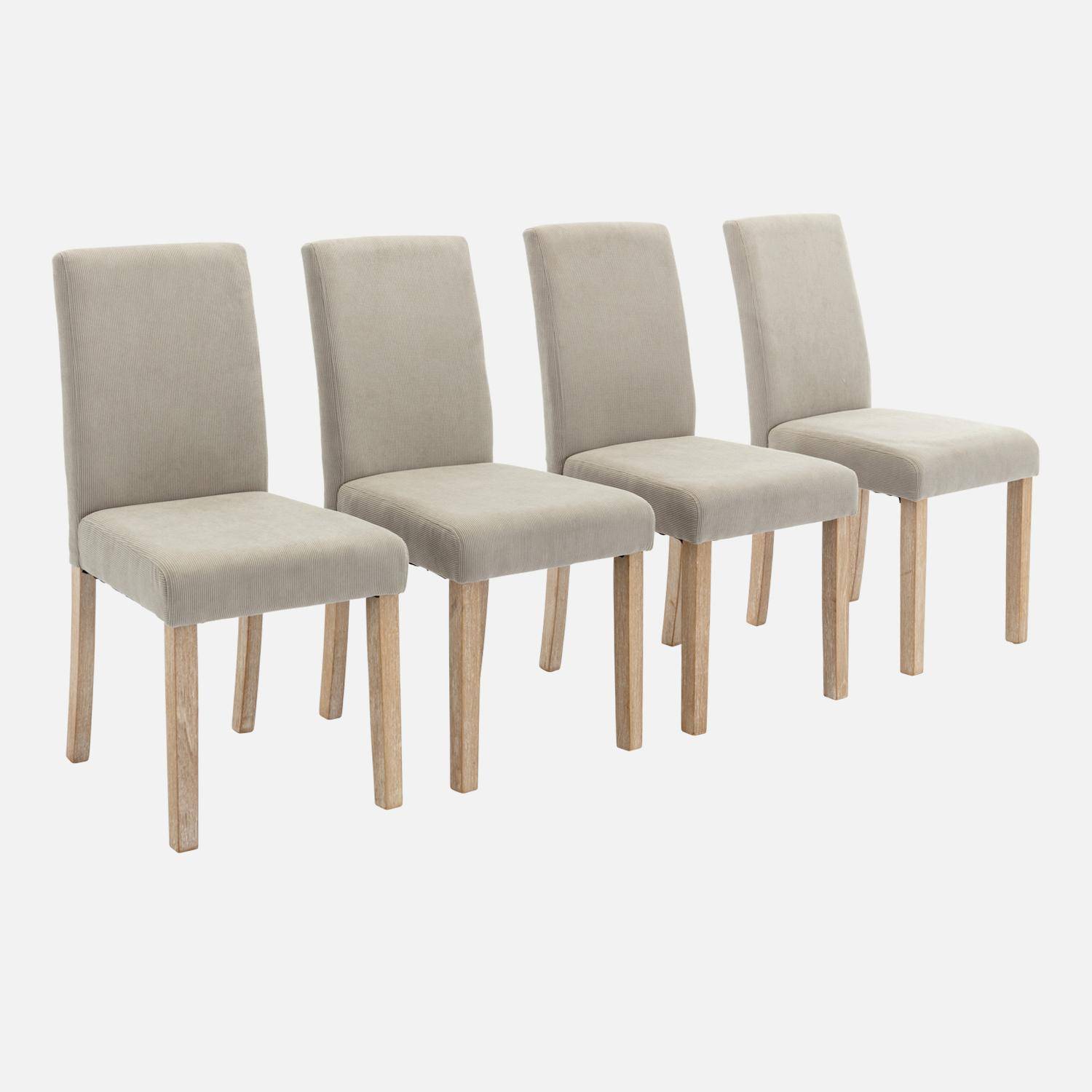 Set van 4 grijze corduroy stoelen, Rita, met witte poten van heveahout Photo3