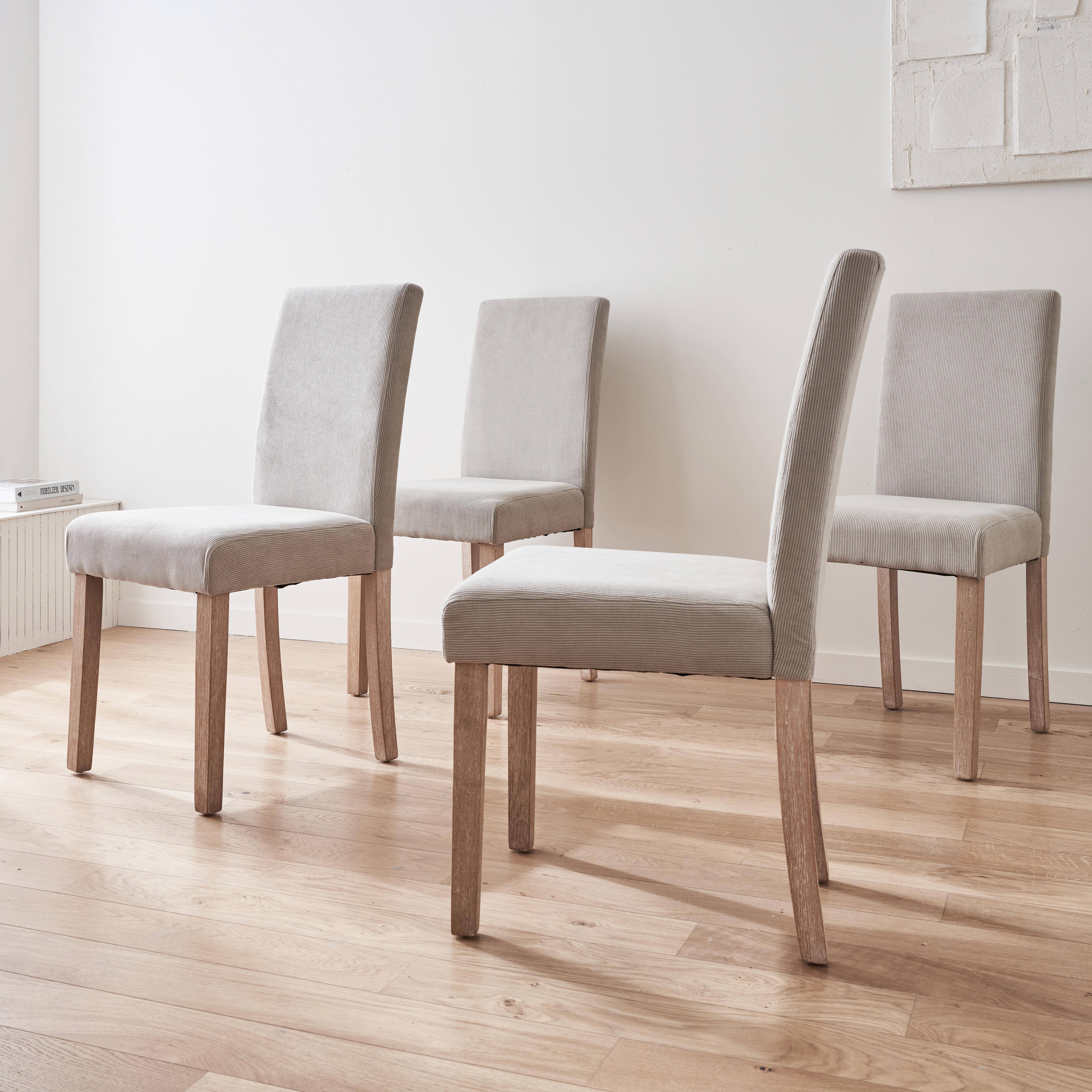 Set van 4 grijze corduroy stoelen, Rita, met witte poten van heveahout Photo2
