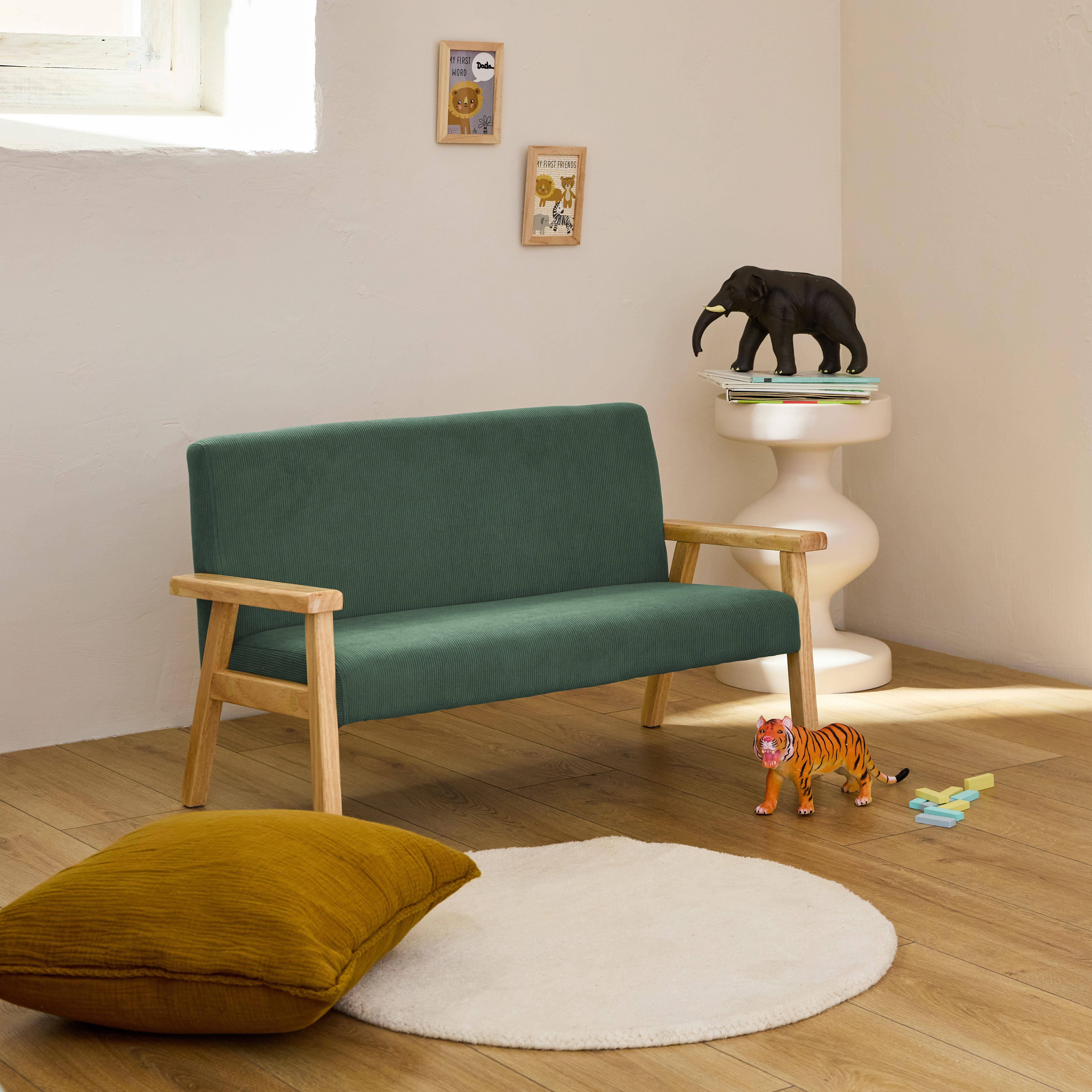 2-seater children's bench in corduroy and hevea wood khaki | sweeek