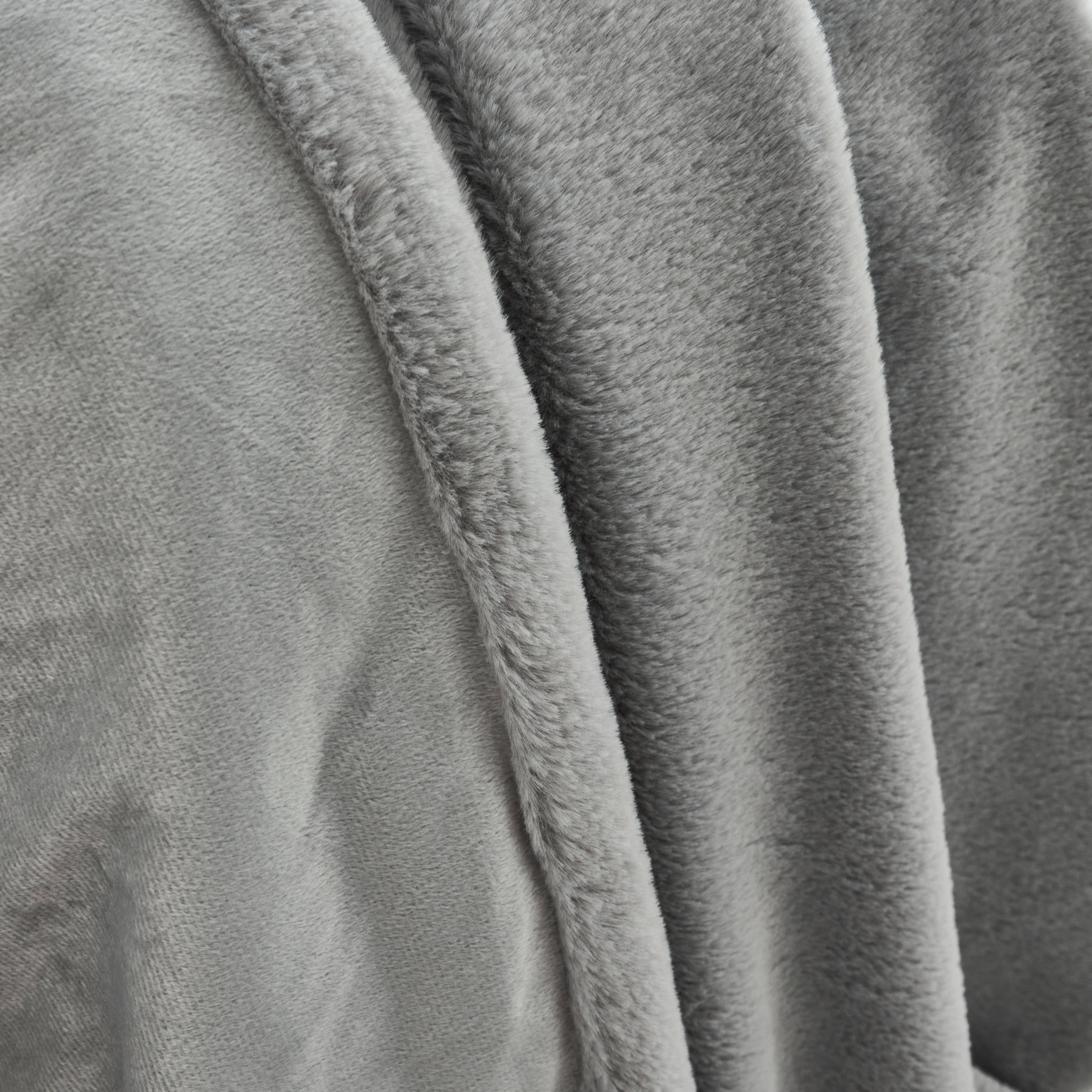 Plaid fausse fourrure gris clair poil long doublure polaire 130 x 160cm - LAPONIE,sweeek,Photo2