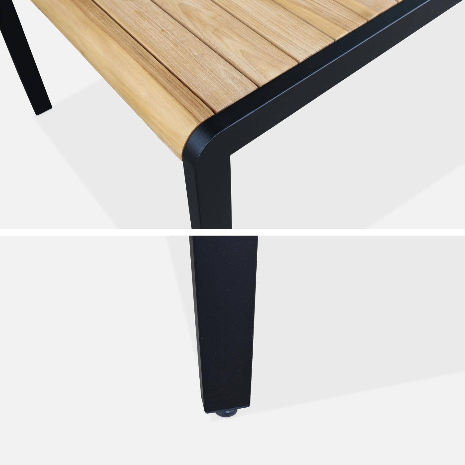 Table de jardin en bois teck, structure acier inoxydable noir, 8 places  Photo3