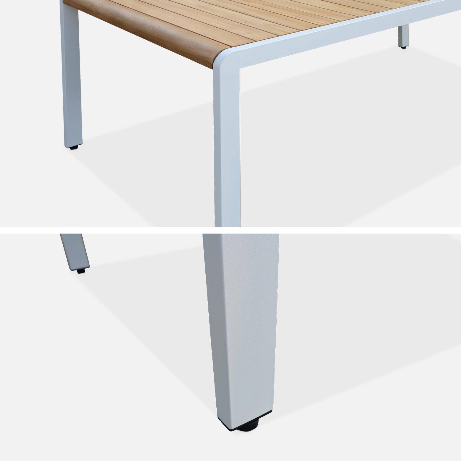 Mesa de jardín de madera, tablero de teca, estructura de acero, 8 plazas, Semeti, Blanco roto, 200x100x75 cm,sweeek,Photo4