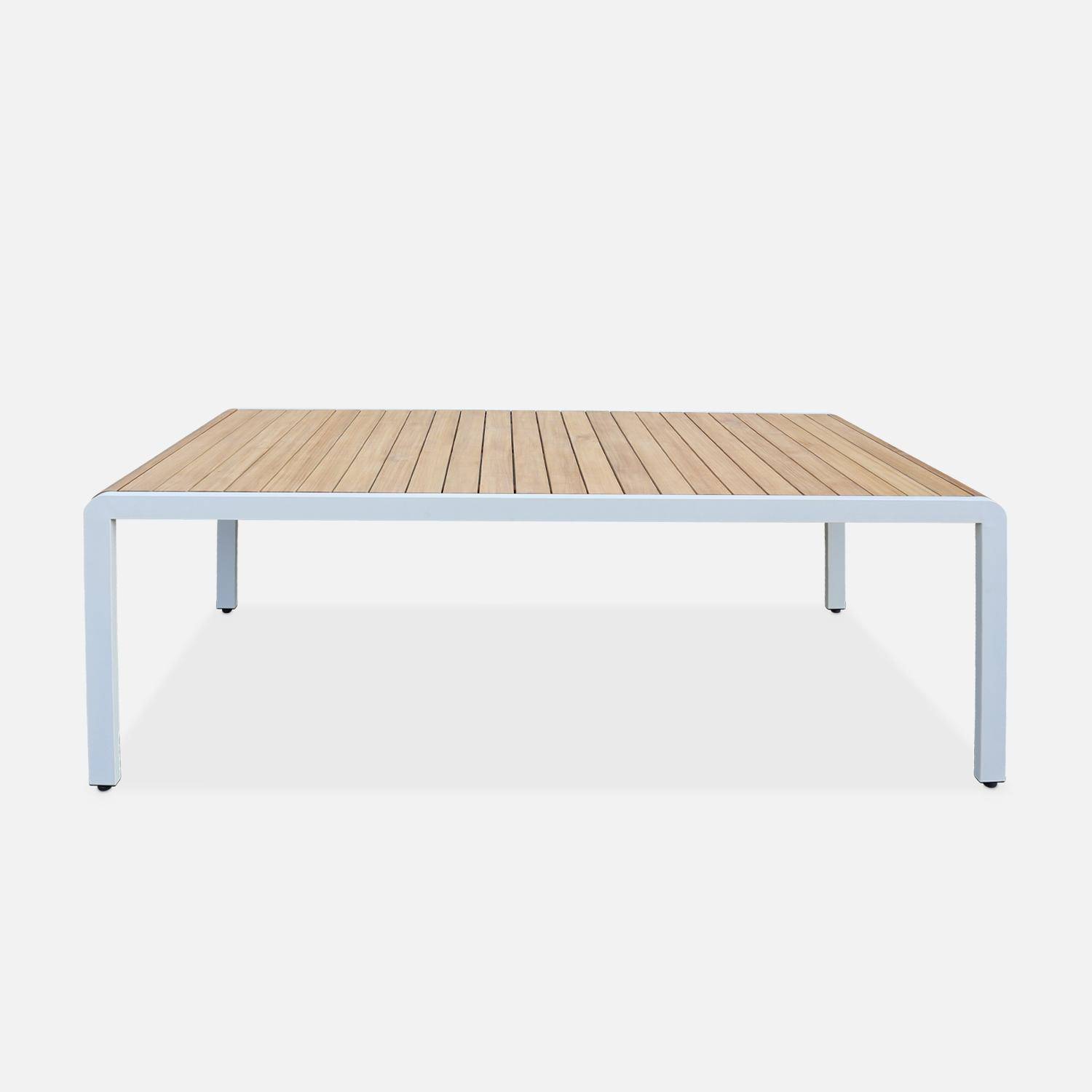 Table de jardin en bois teck, structure acier inoxydable blanc cassé, 8 places  Photo2