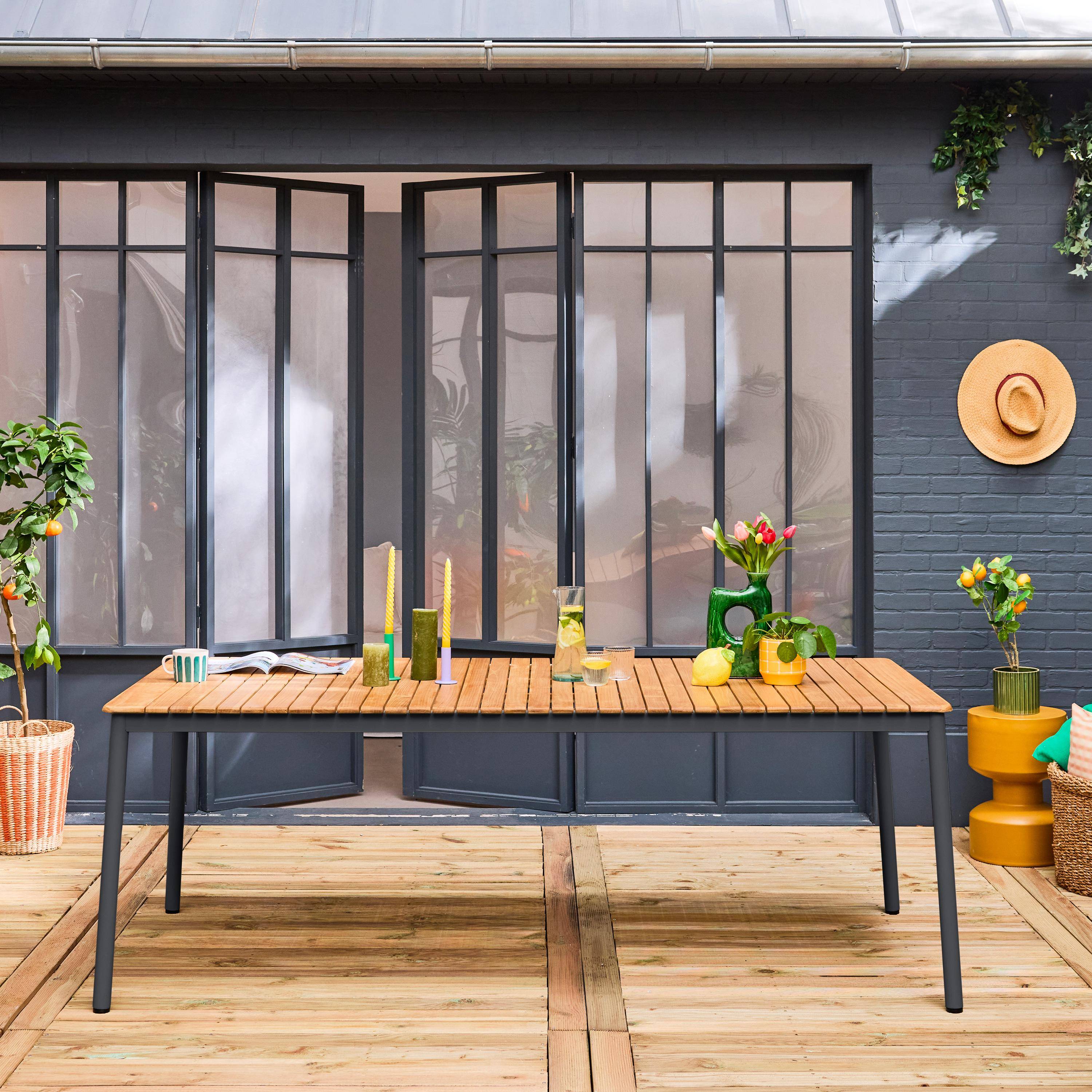 Teakhouten tuintafel, antraciet roestvrijstalen frame, 10 zitplaatsen Photo1