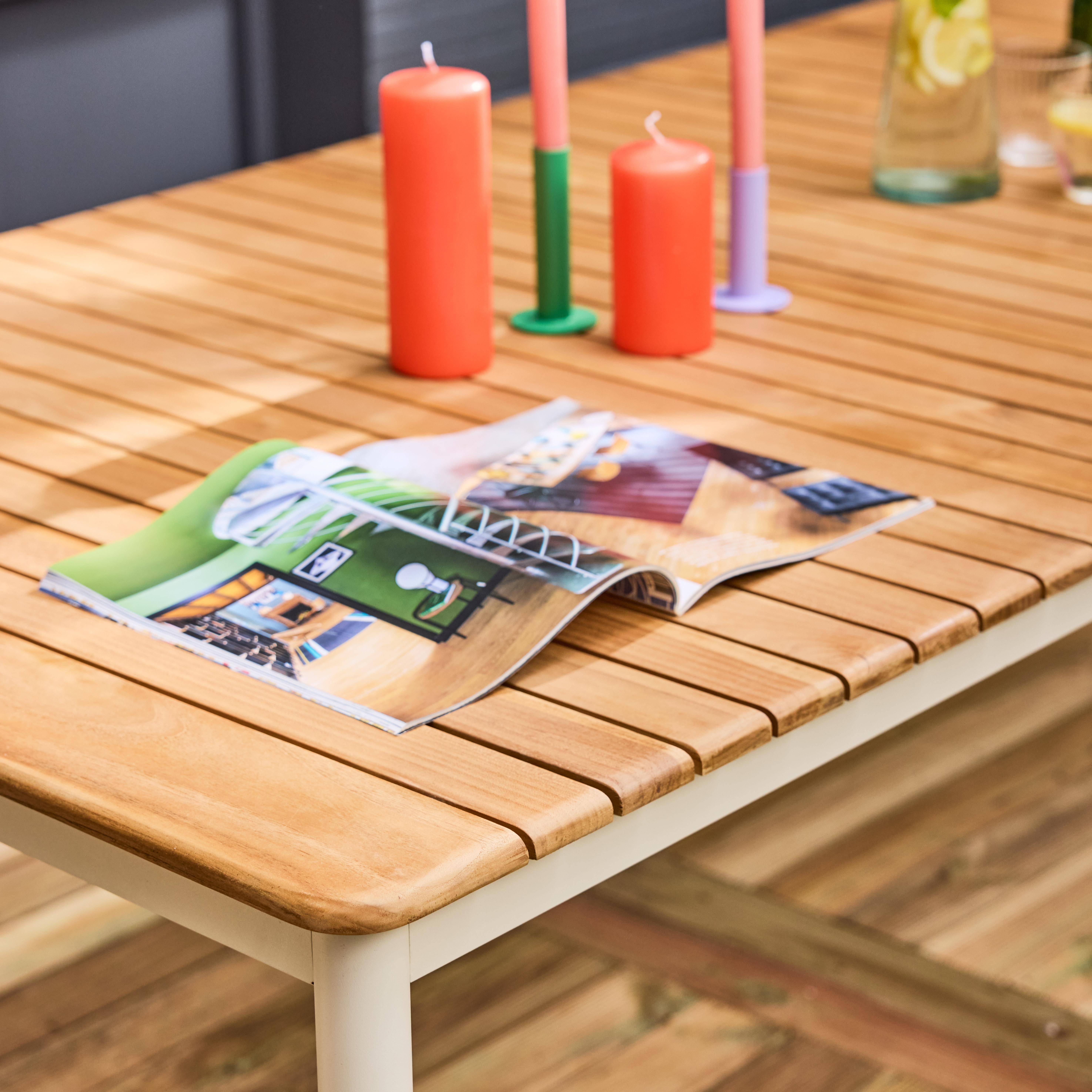 Table de jardin en bois teck, structure acier inoxydable blanc, 8 places  Photo2