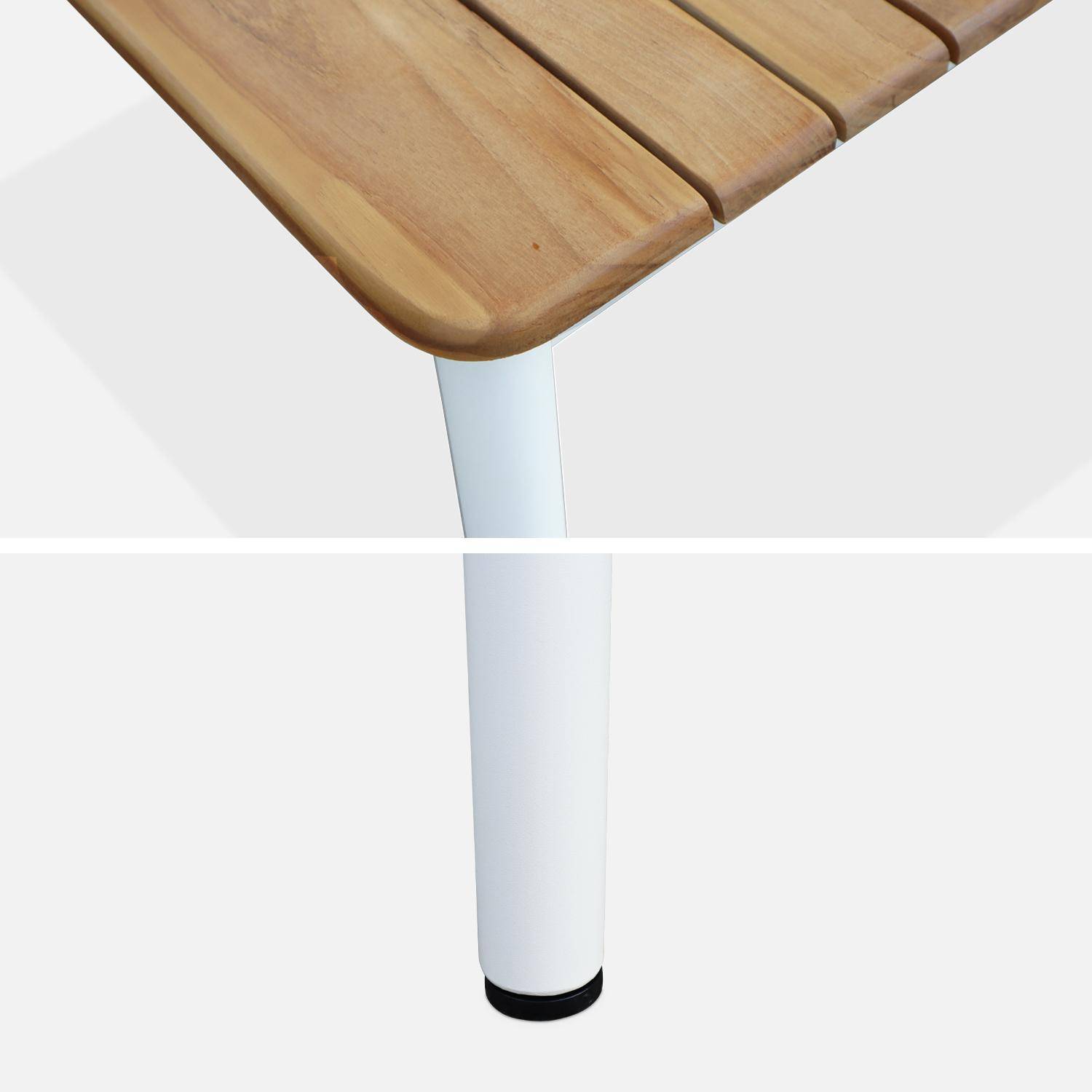 Table de jardin en bois teck, structure acier inoxydable blanc, 8 places  Photo3