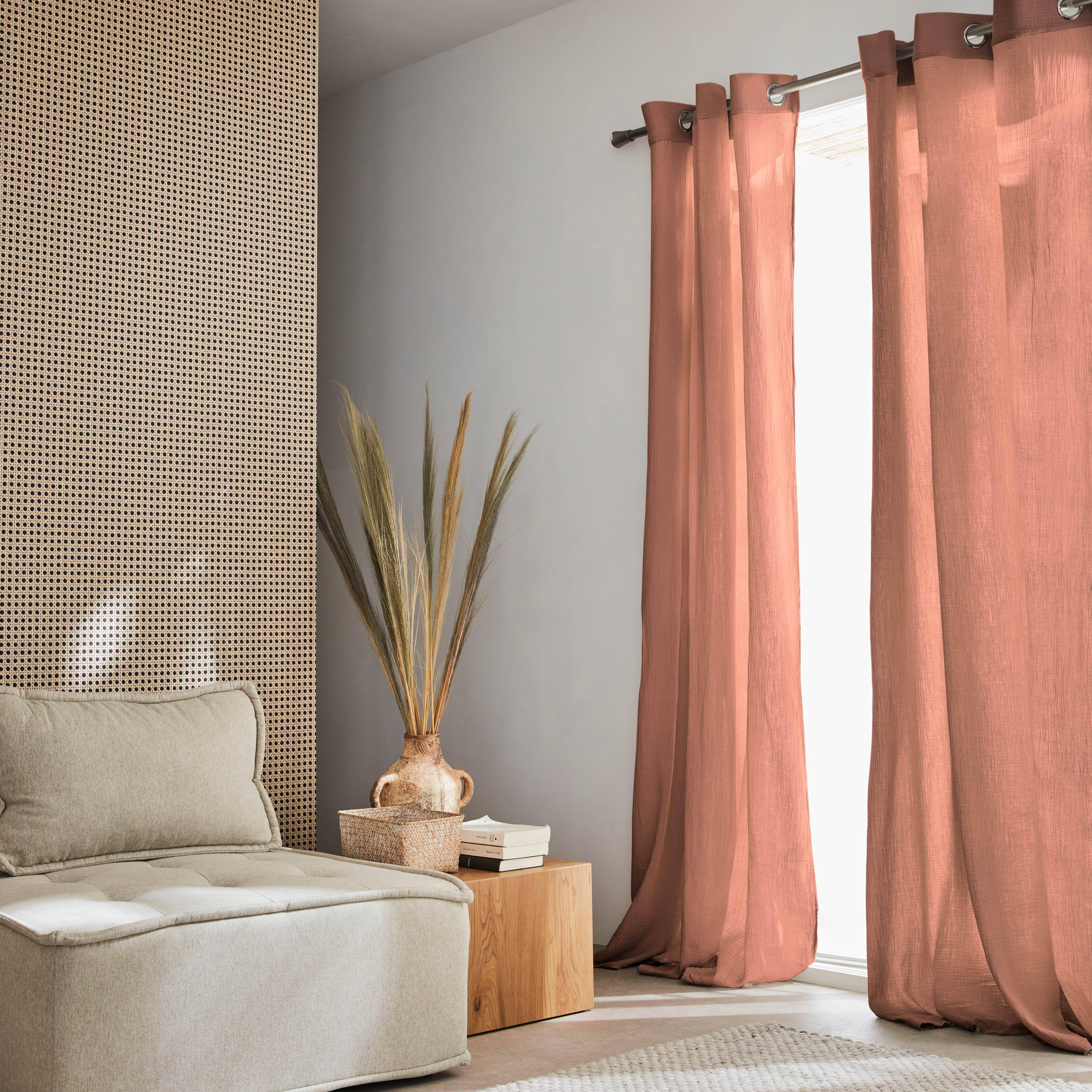 Set de 2 rideaux en gaze de coton caramel, tissu gaufré, 2x 135x240cm avec œillets ,sweeek,Photo1