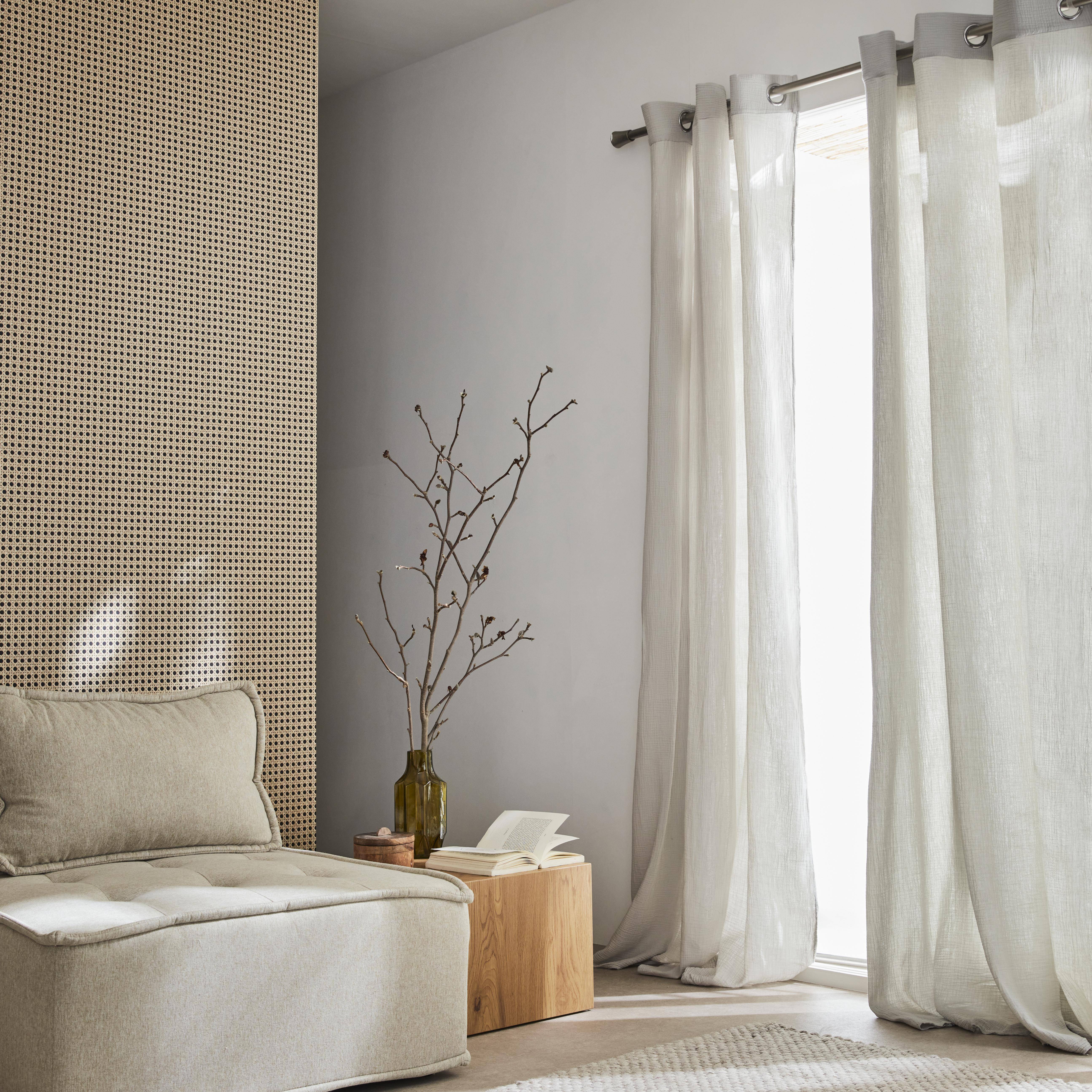 Set de 2 rideaux en gaze de coton gris clair, tissu gaufré, 2x 135x240cm avec œillets ,sweeek,Photo1