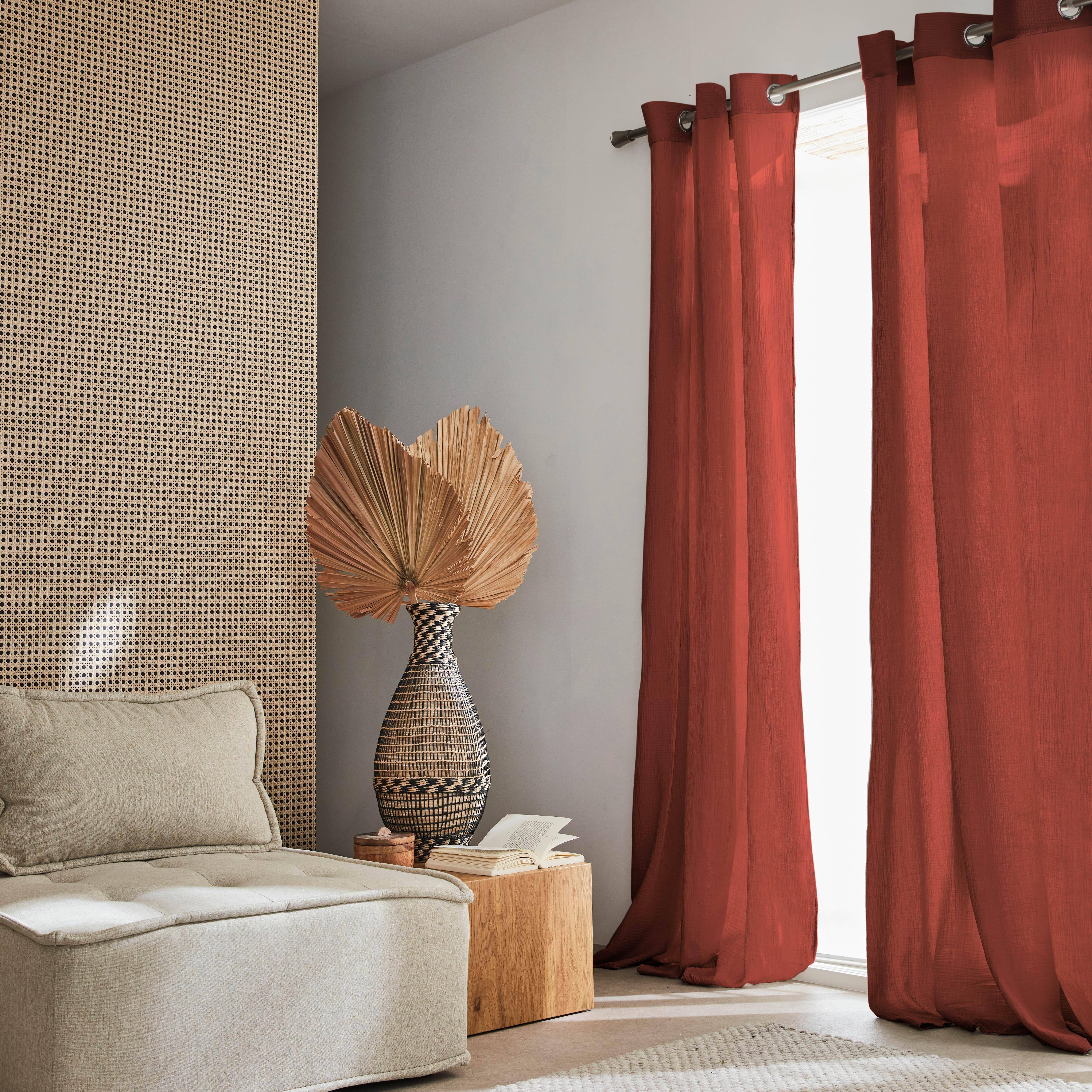 Set de 2 rideaux en gaze de coton ocre, tissu gaufré, 2x 135x240cm avec œillets ,sweeek,Photo1