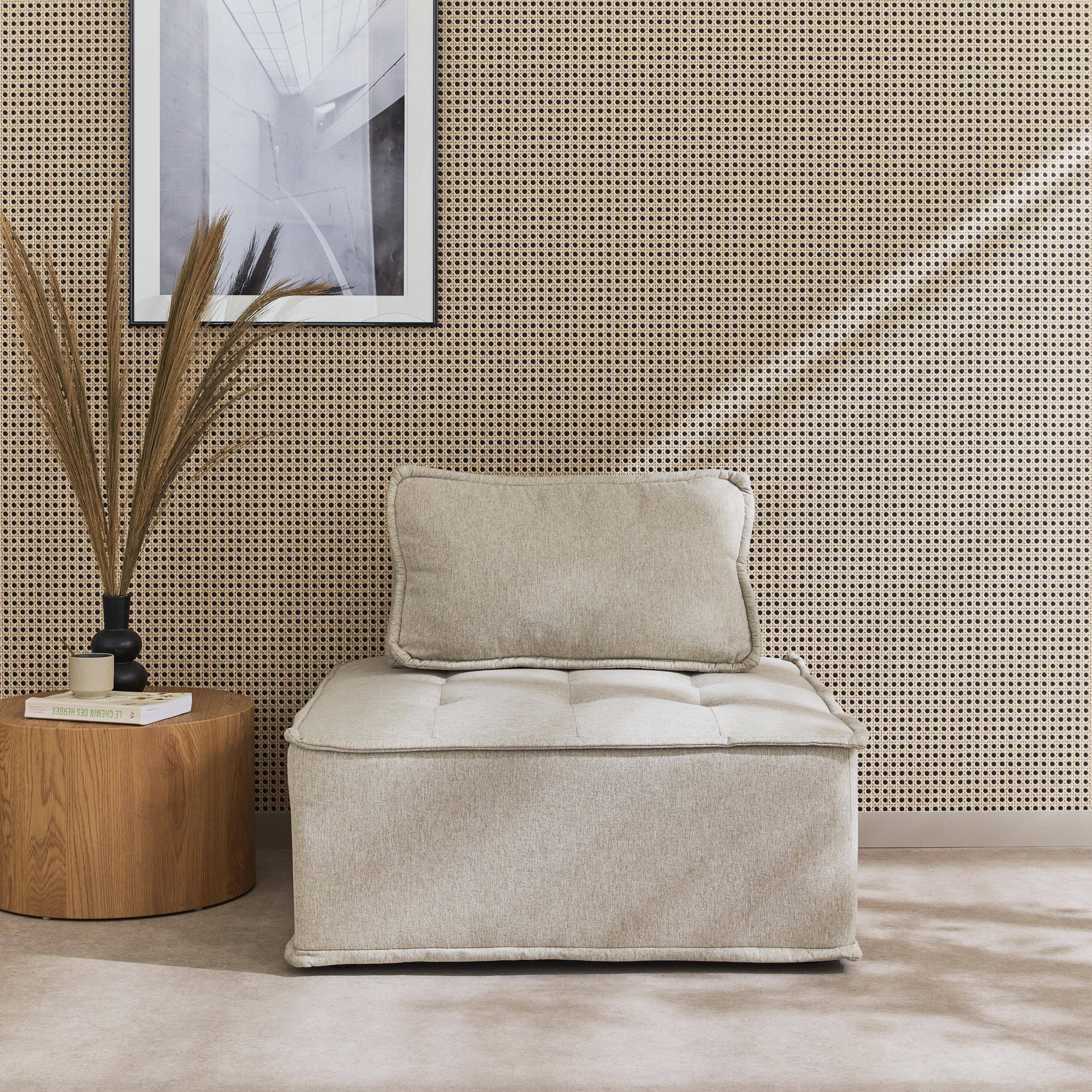 Modulaire fauteuil in beige stof met kussen,sweeek,Photo1