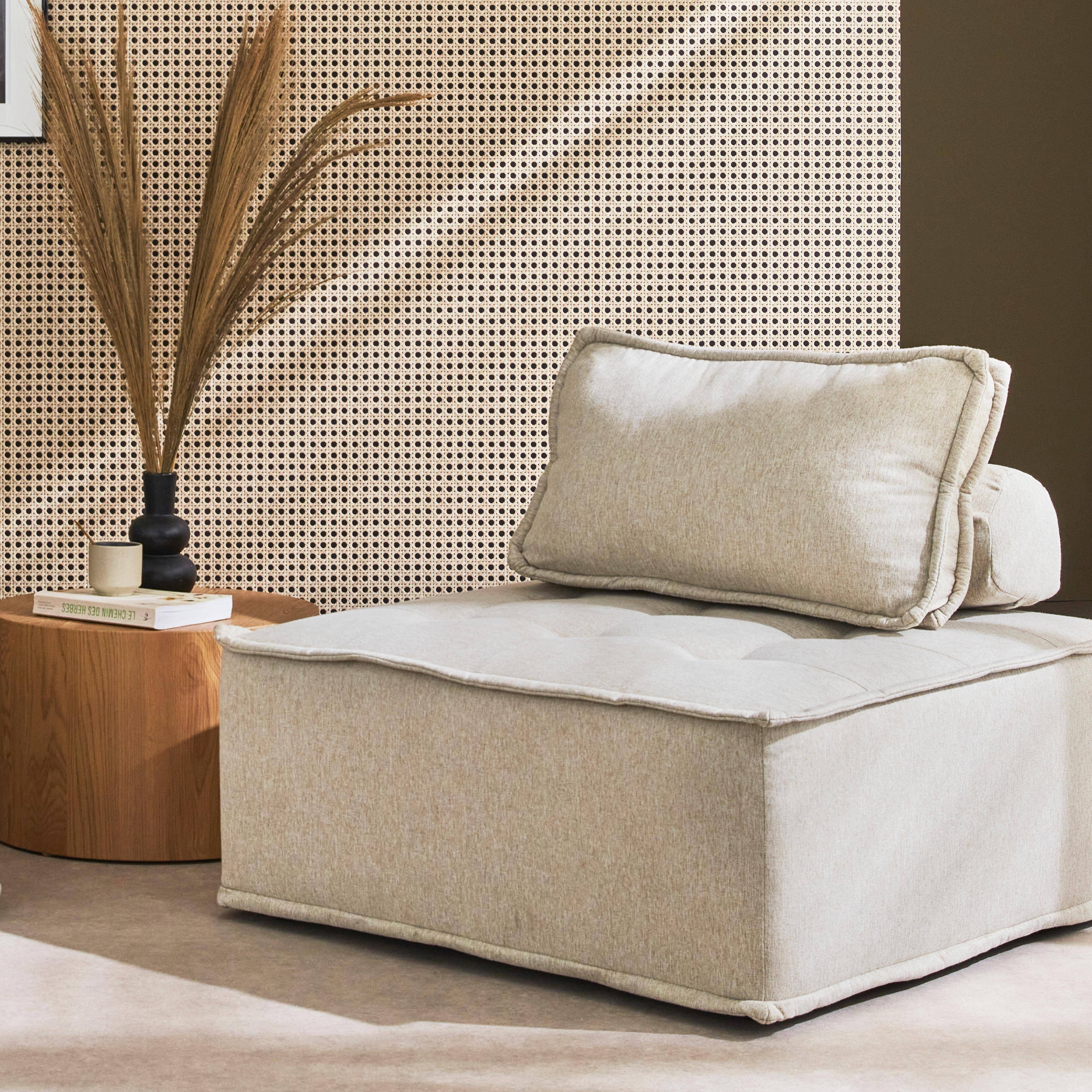 Modulaire fauteuil in beige stof met kussen,sweeek,Photo2
