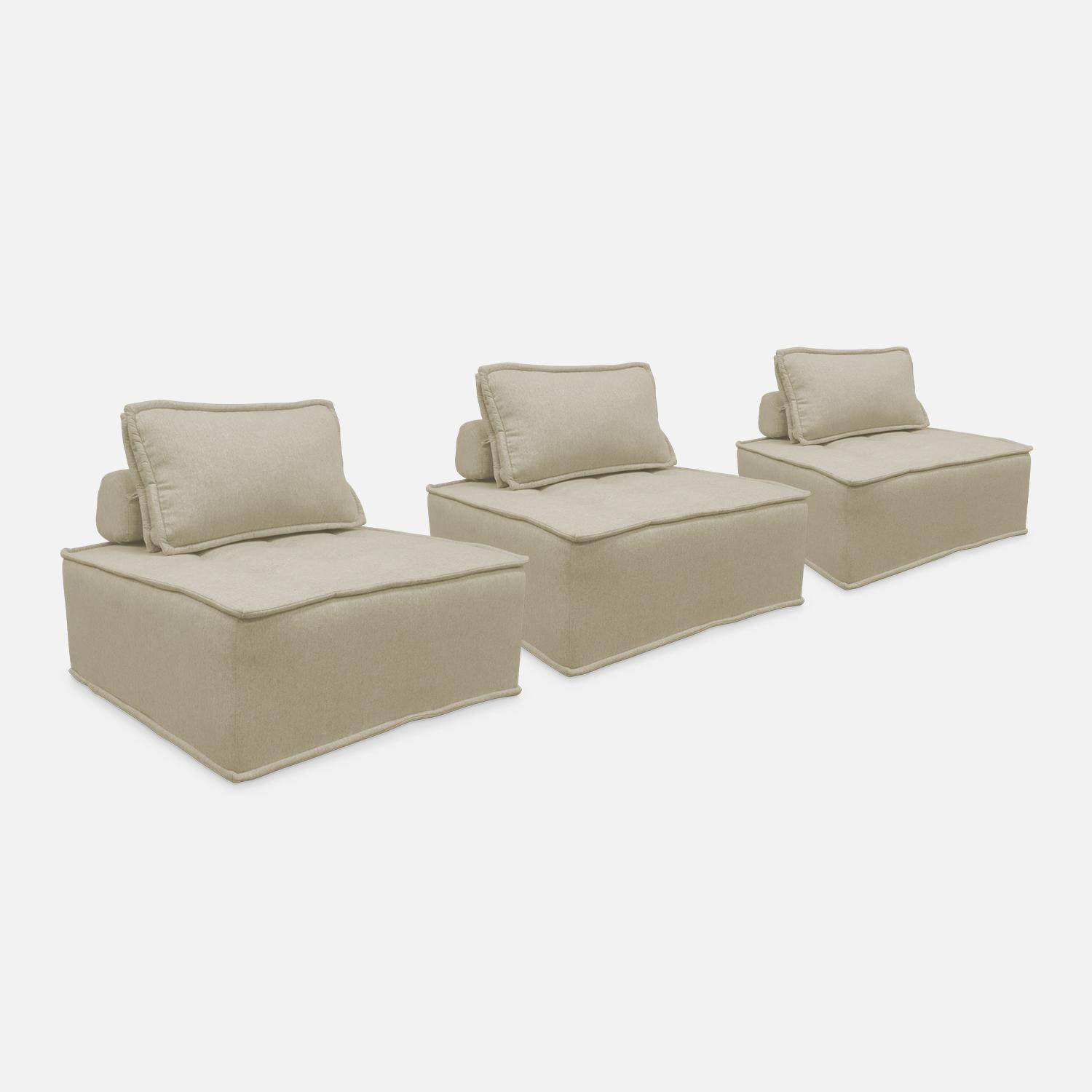 Set van 3 modulaire fauteuils in beige stof met 1 kussen Photo5