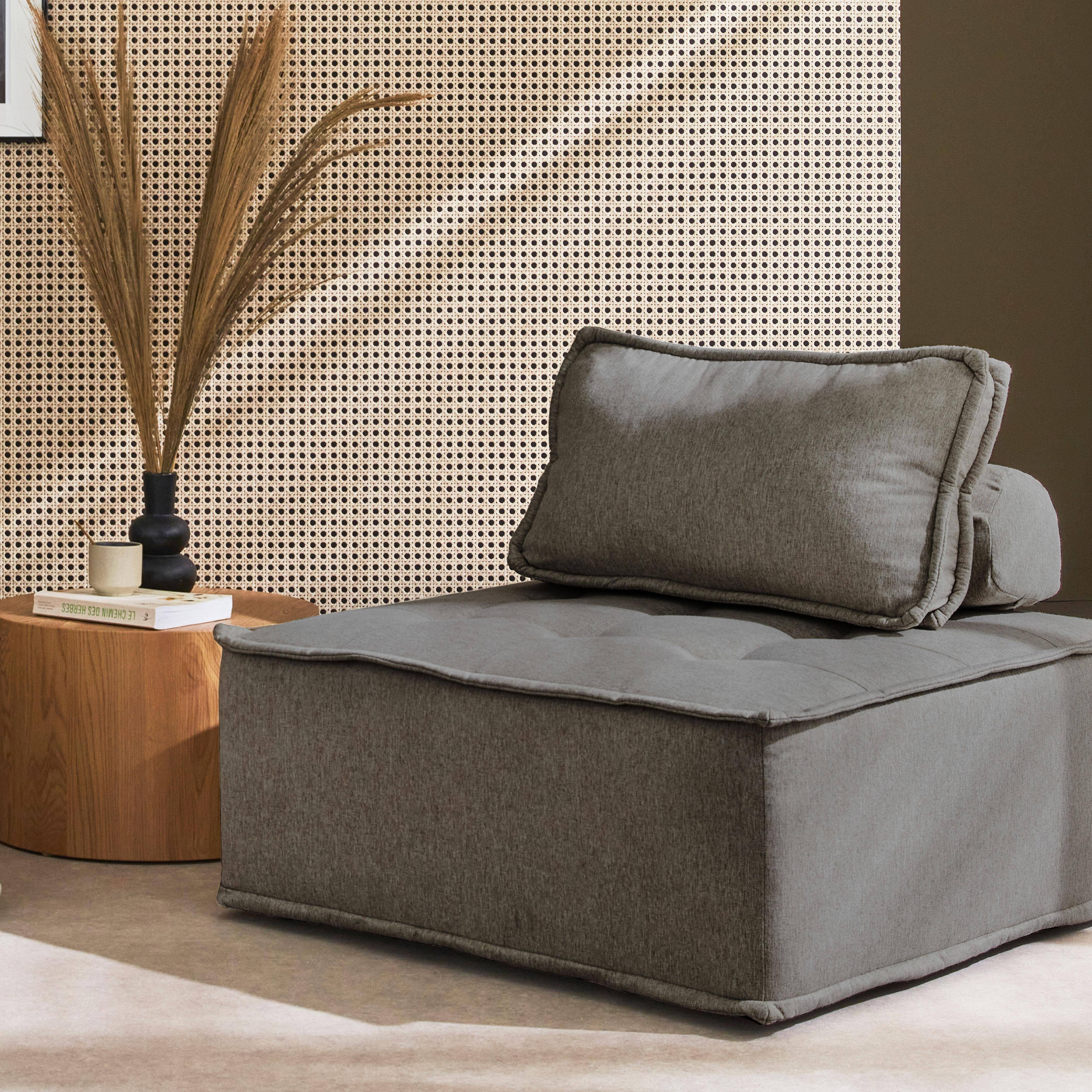 Modulaire fauteuil in grijze stof met kussen,sweeek,Photo1