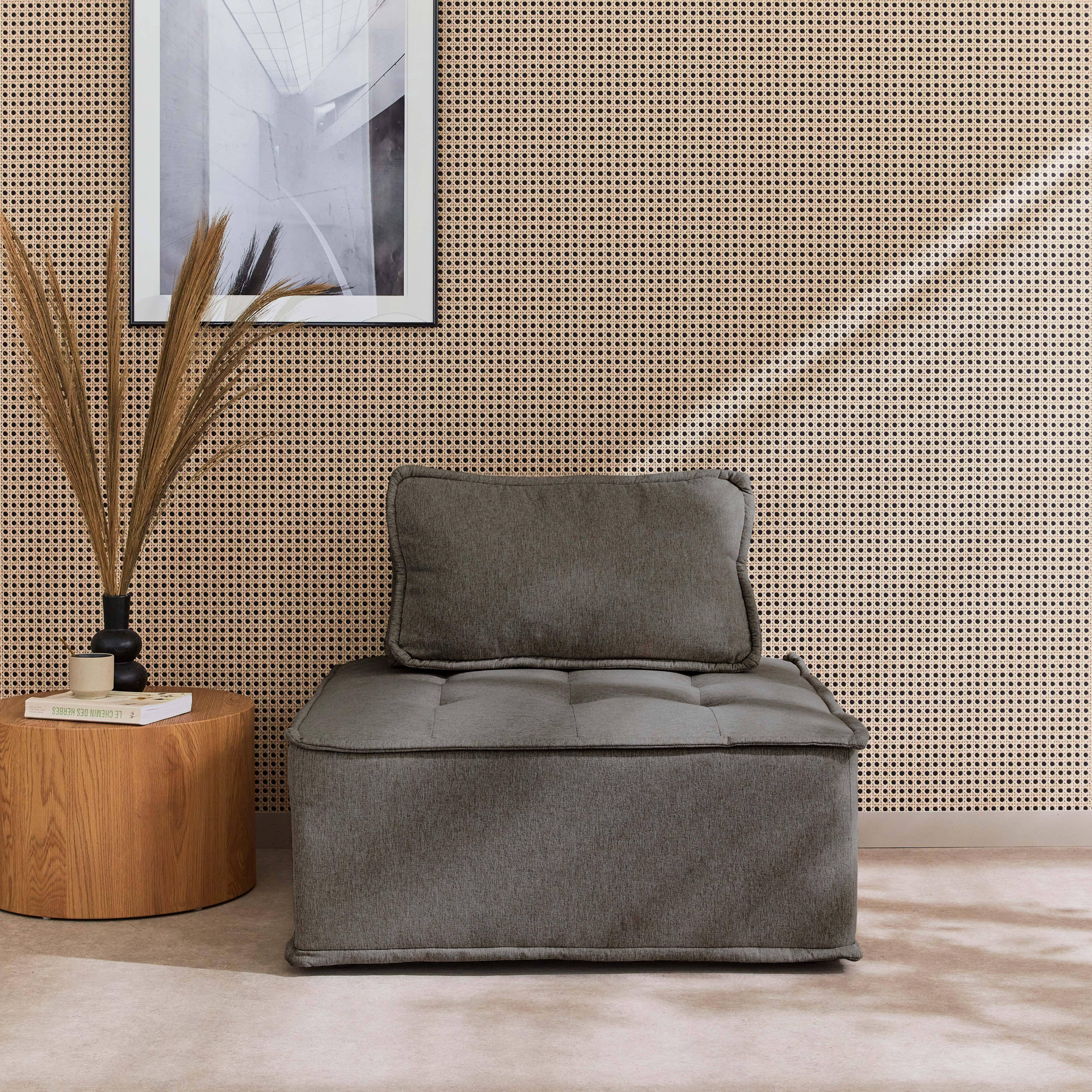 Modulaire fauteuil in grijze stof met kussen,sweeek,Photo2