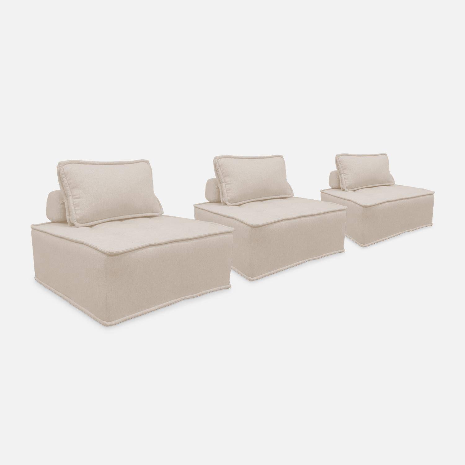 Set van 3 modulaire fauteuils in crème stof met 1 kussen Photo4