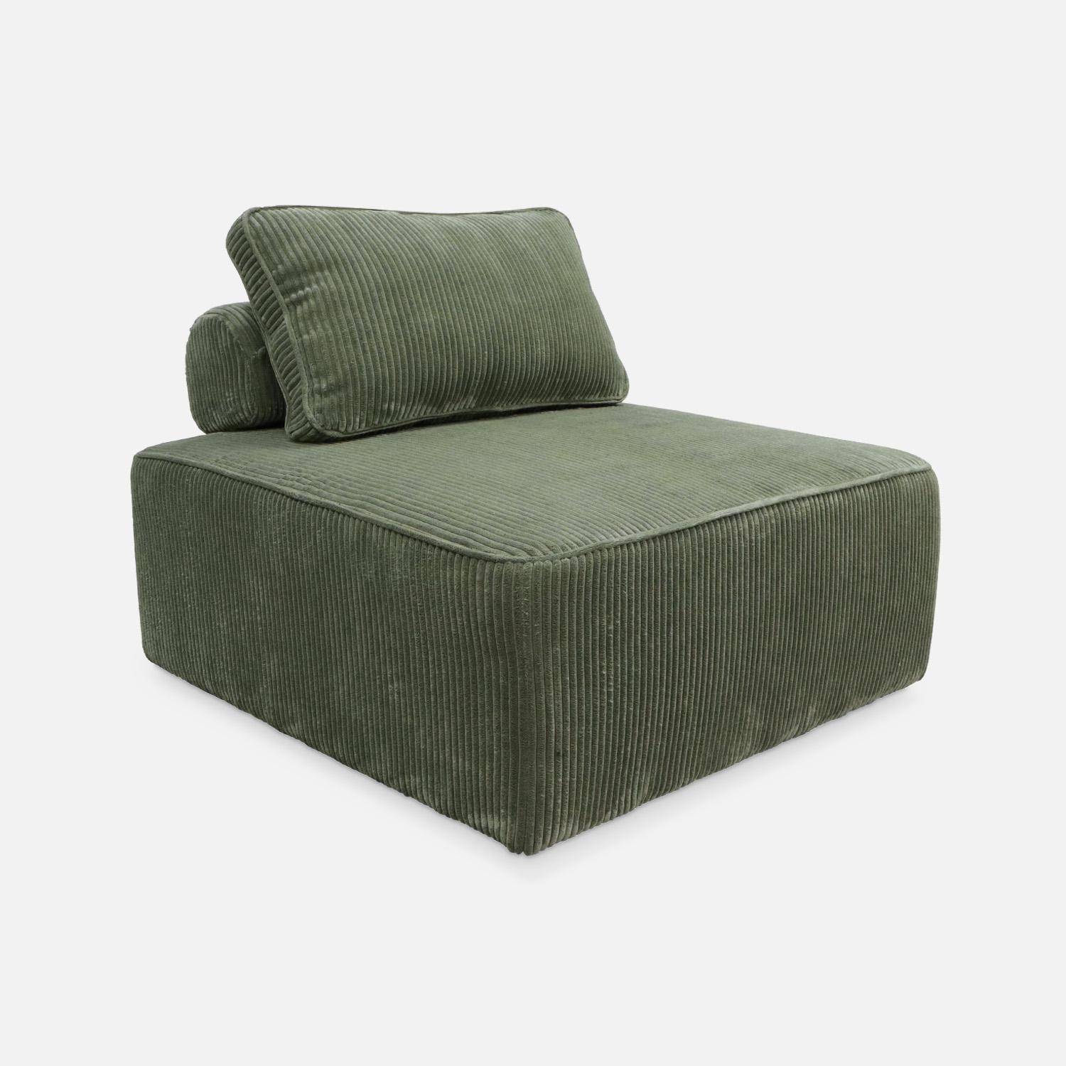 Sillón de diseño para sofá modular de pana, Lao, Verde, 90x90x40 cm Photo3