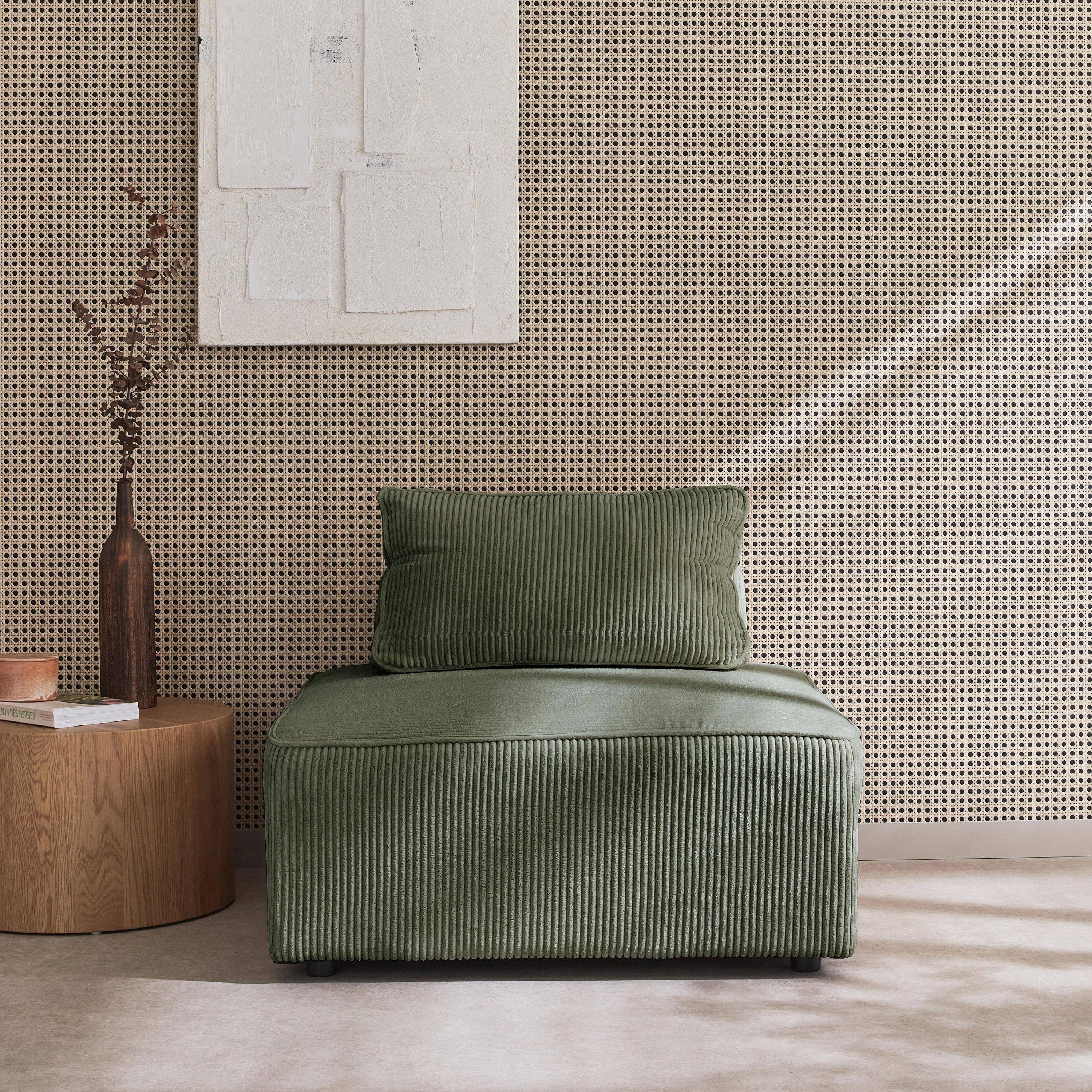 Sillón de diseño para sofá modular de pana, Lao, Verde, 90x90x40 cm Photo2