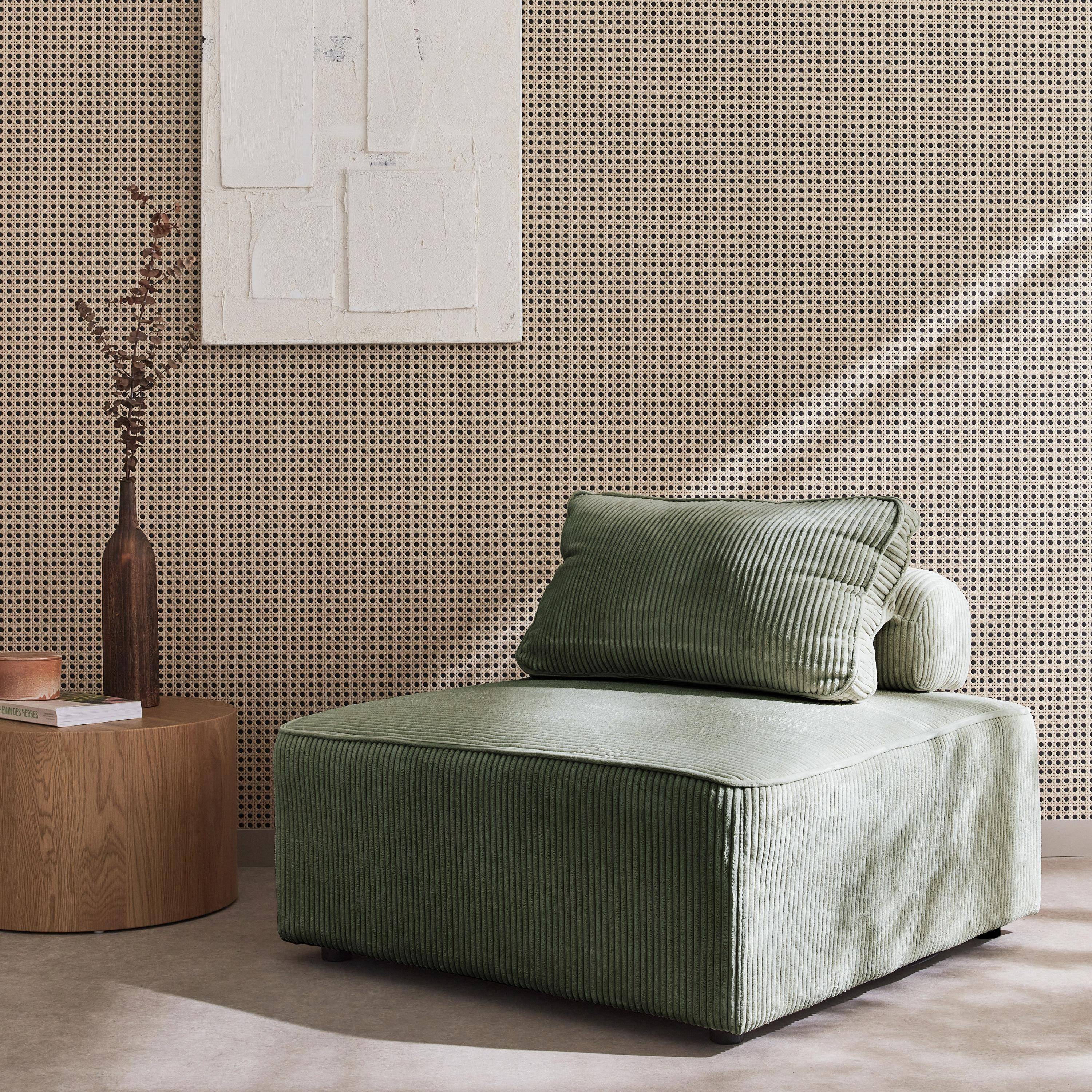 Sillón de diseño para sofá modular de pana, Lao, Verde, 90x90x40 cm Photo1