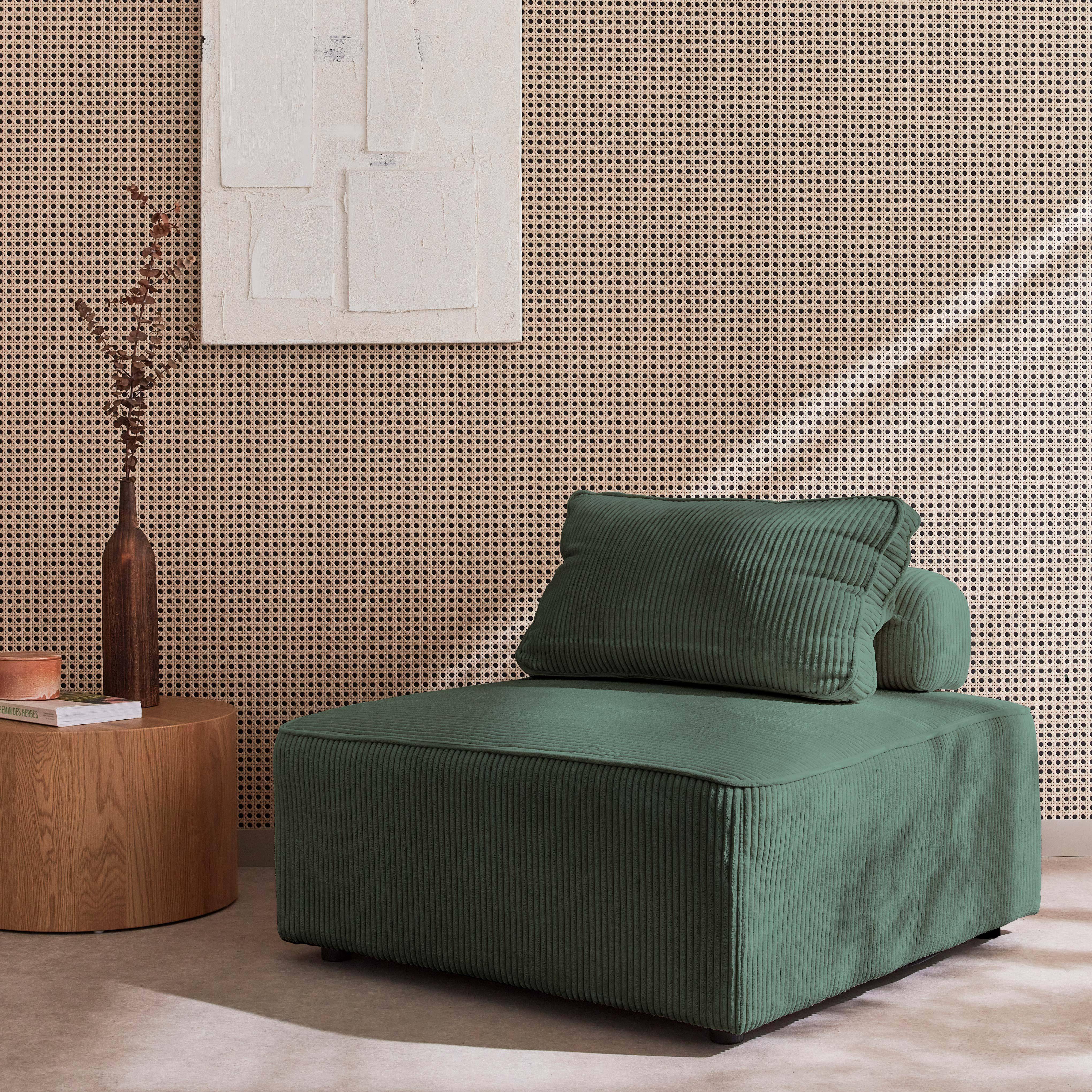 Sessel ohne Armlehne mit grünem Cordbezug für ein modulares Sofa,sweeek,Photo2