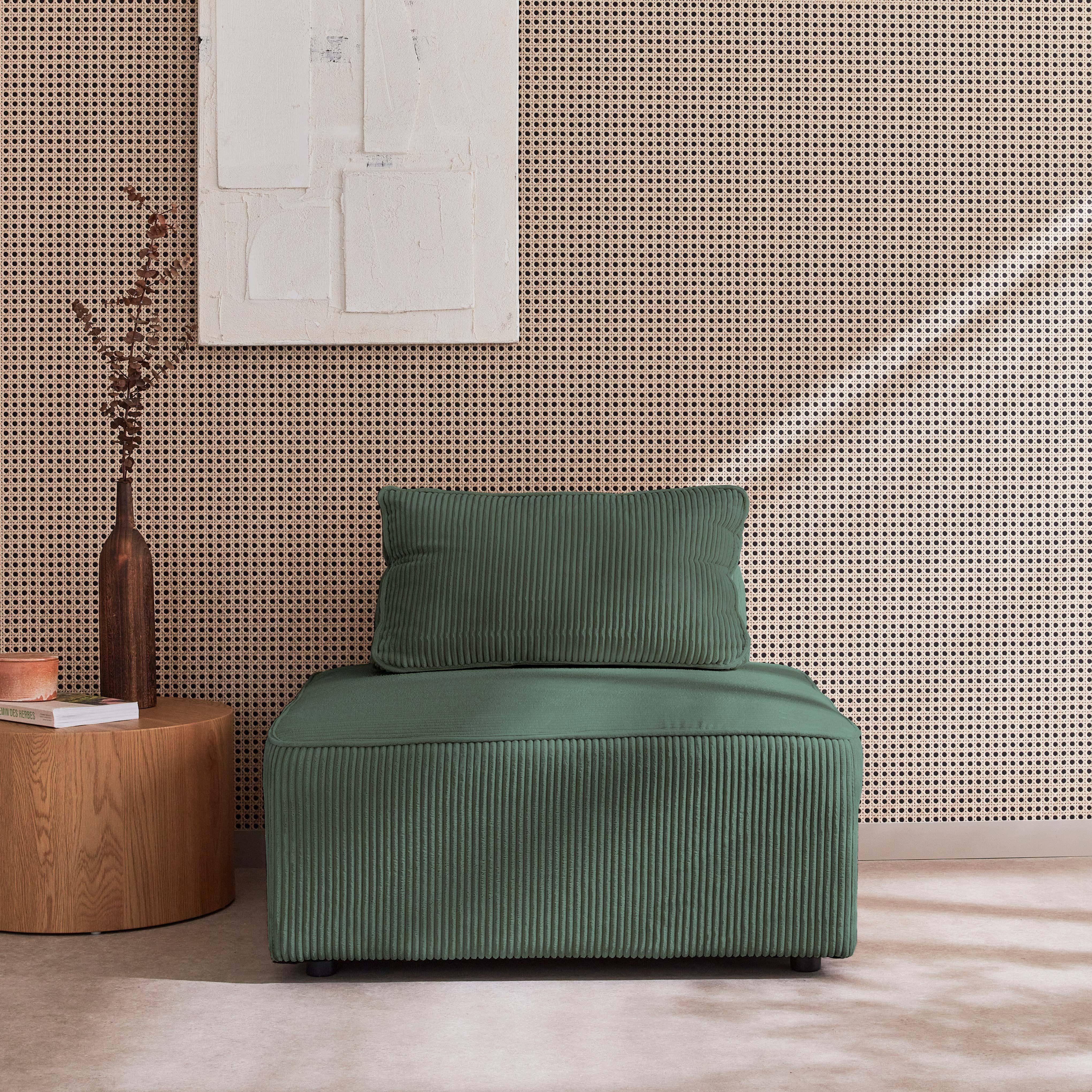Sessel ohne Armlehne mit grünem Cordbezug für ein modulares Sofa,sweeek,Photo1