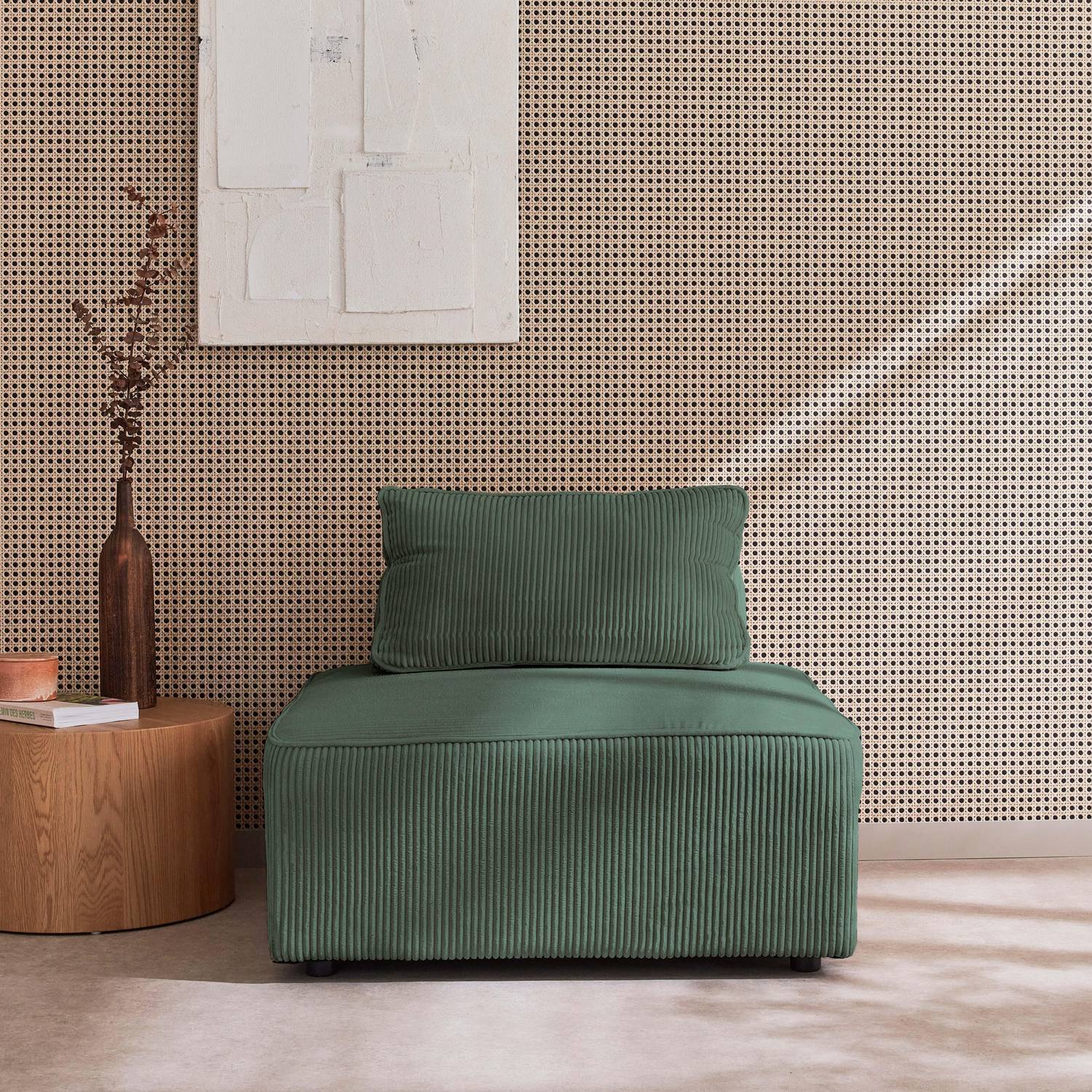 Sessel ohne Armlehne mit grünem Cordbezug für ein modulares Sofa Photo1