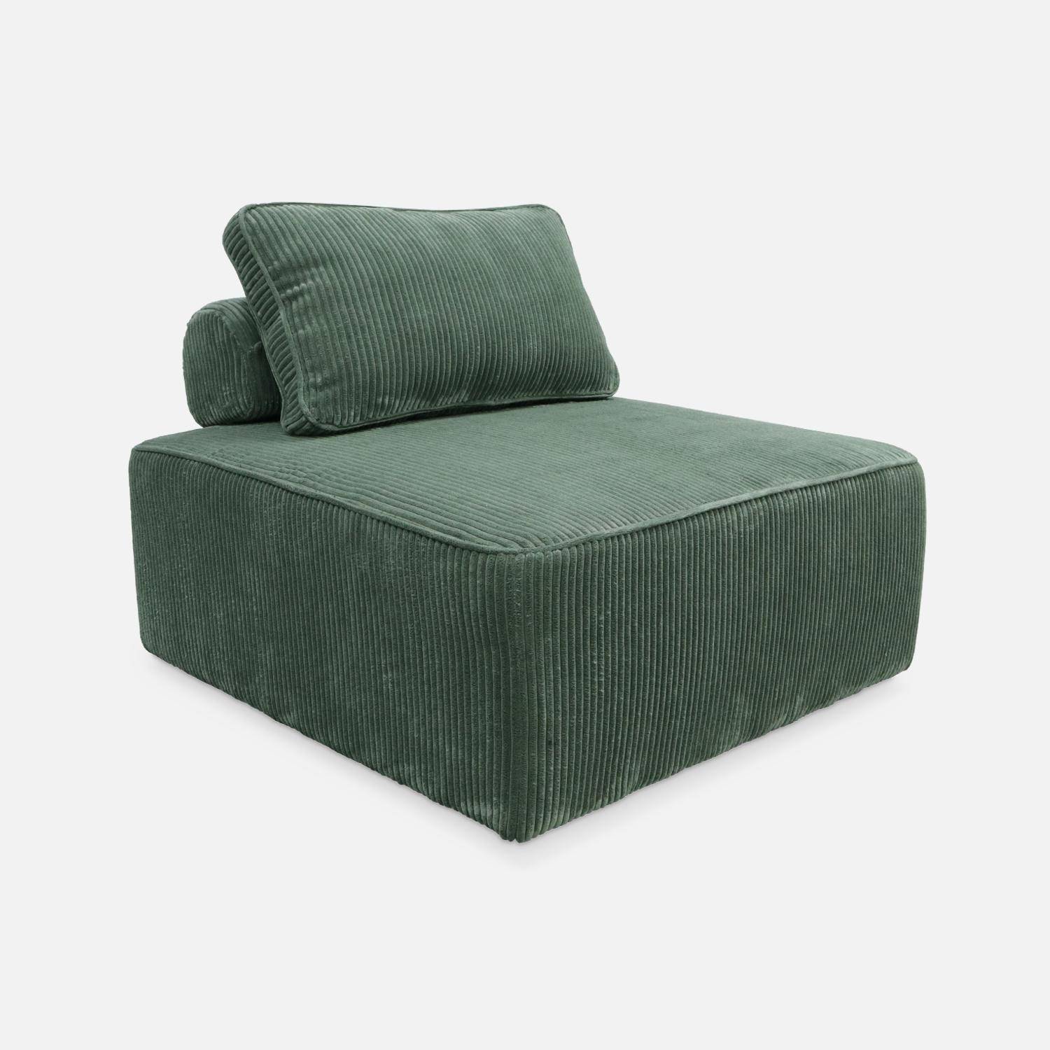 Chauffeuse  pour canapé modulable velours côtelé vert avec un coussin  Photo3