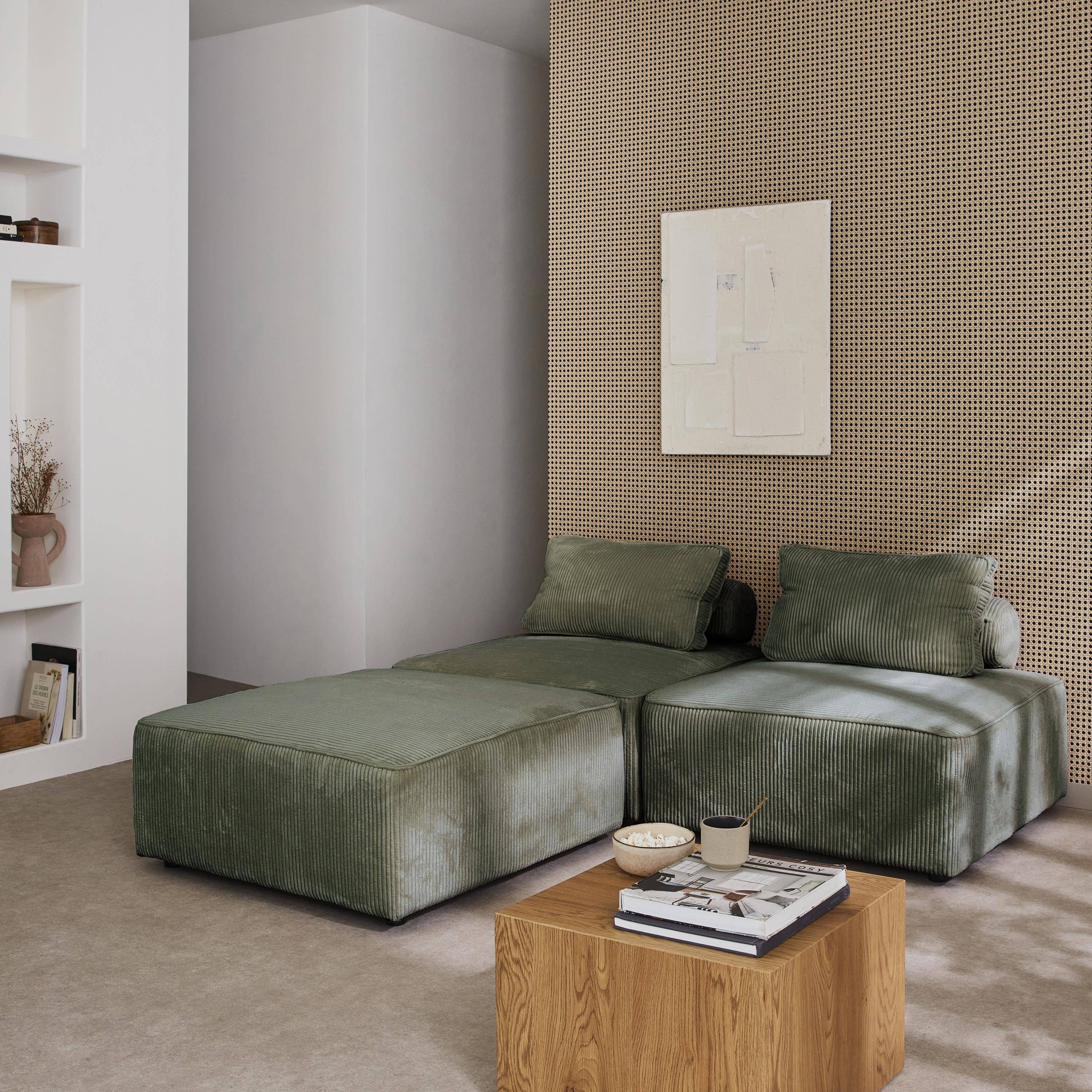 Set van 3 modulaire corduroy fauteuils in groen met kussen Photo3