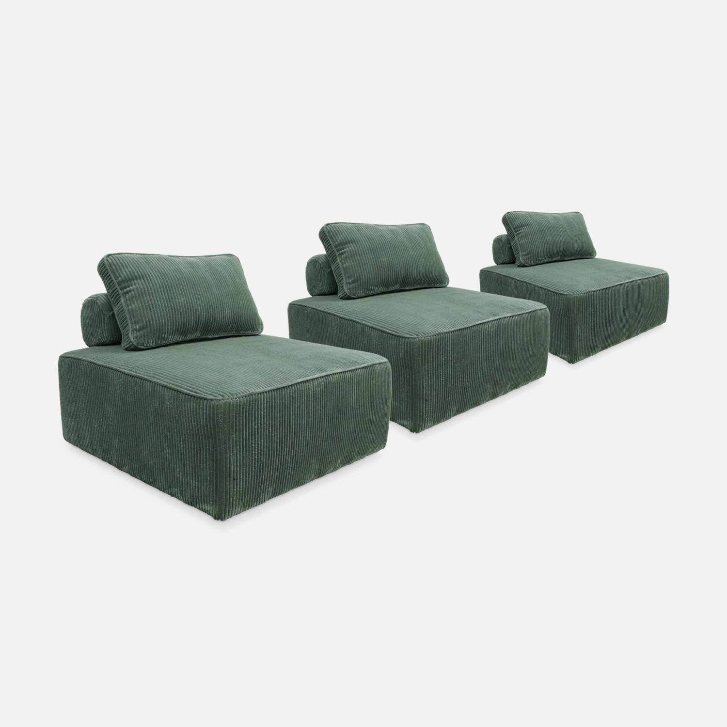3er Set Sessel ohne Armlehne mit grünem Cordbezug für ein modulares Sofa,sweeek,Photo4