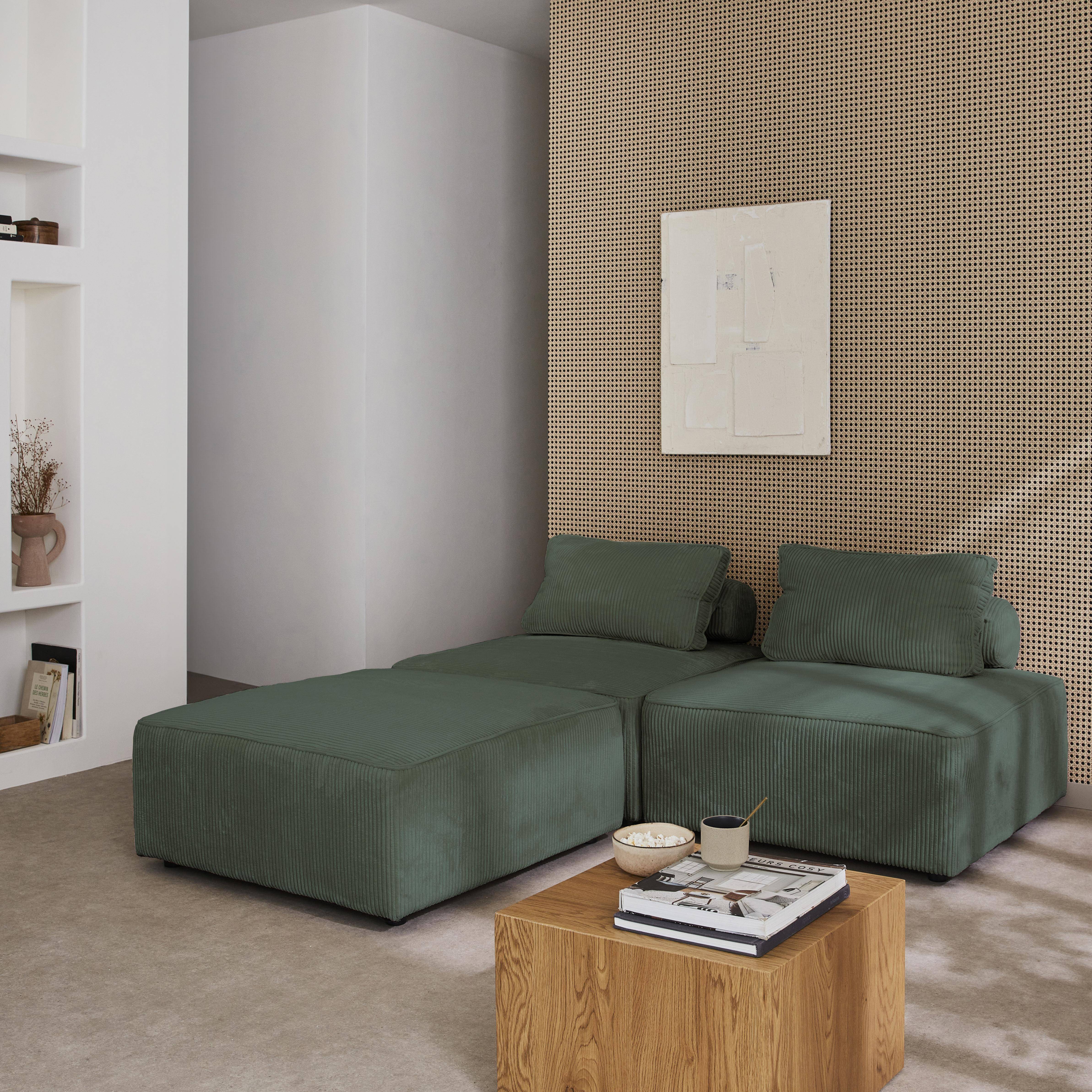 3er Set Sessel ohne Armlehne mit grünem Cordbezug für ein modulares Sofa,sweeek,Photo2