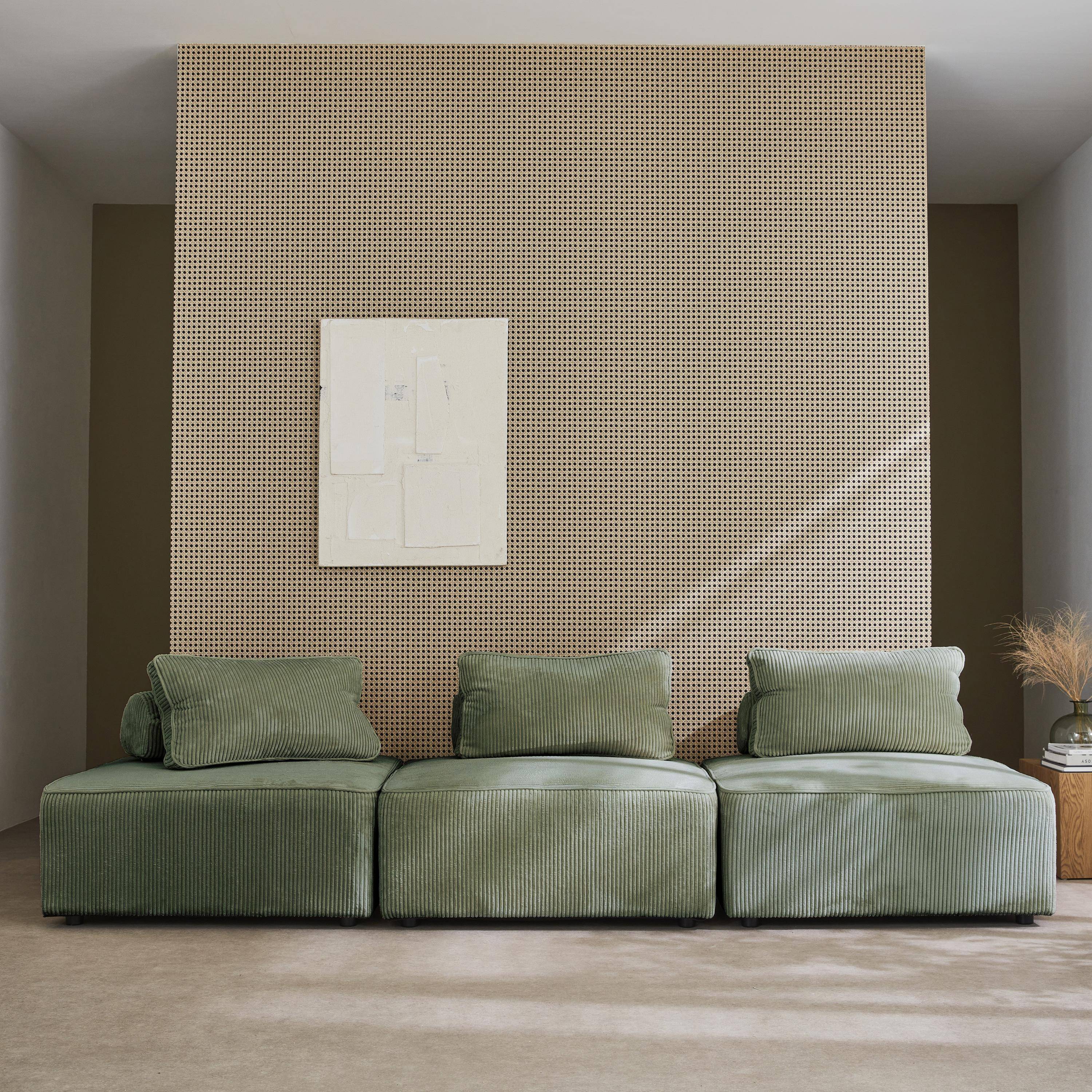Set van 3 modulaire corduroy fauteuils in groen met kussen Photo1