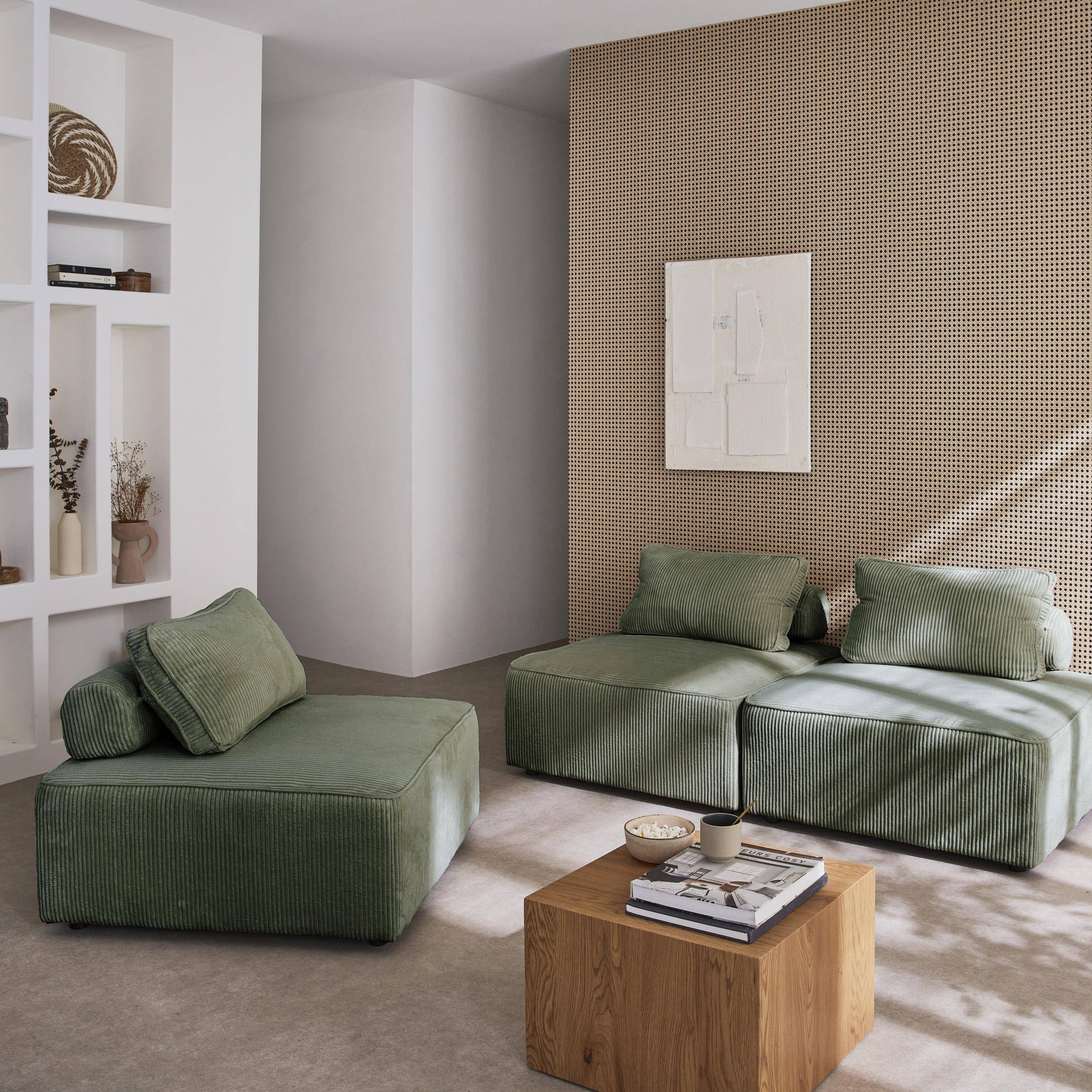Set van 3 modulaire corduroy fauteuils in groen met kussen,sweeek,Photo2