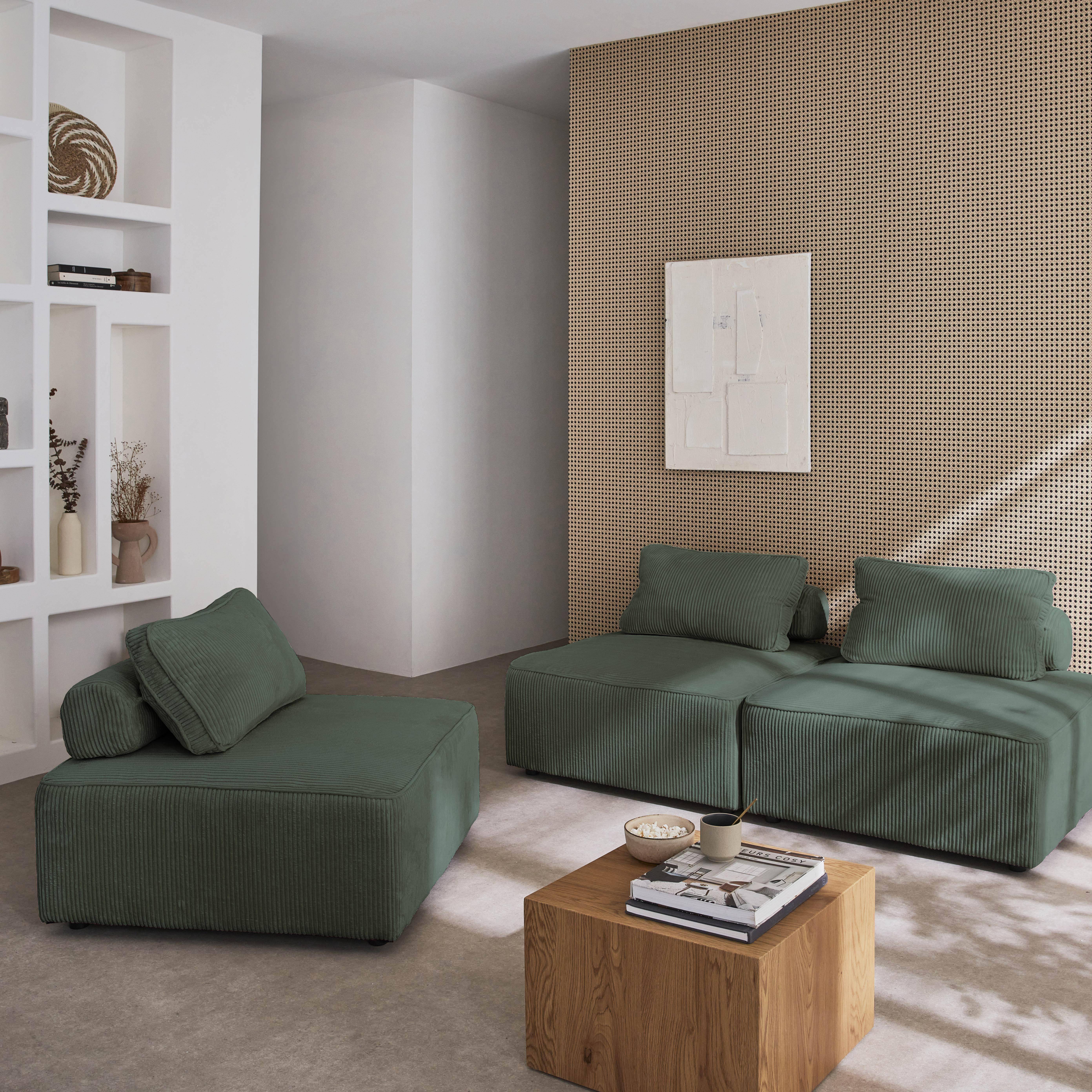 3er Set Sessel ohne Armlehne mit grünem Cordbezug für ein modulares Sofa,sweeek,Photo3