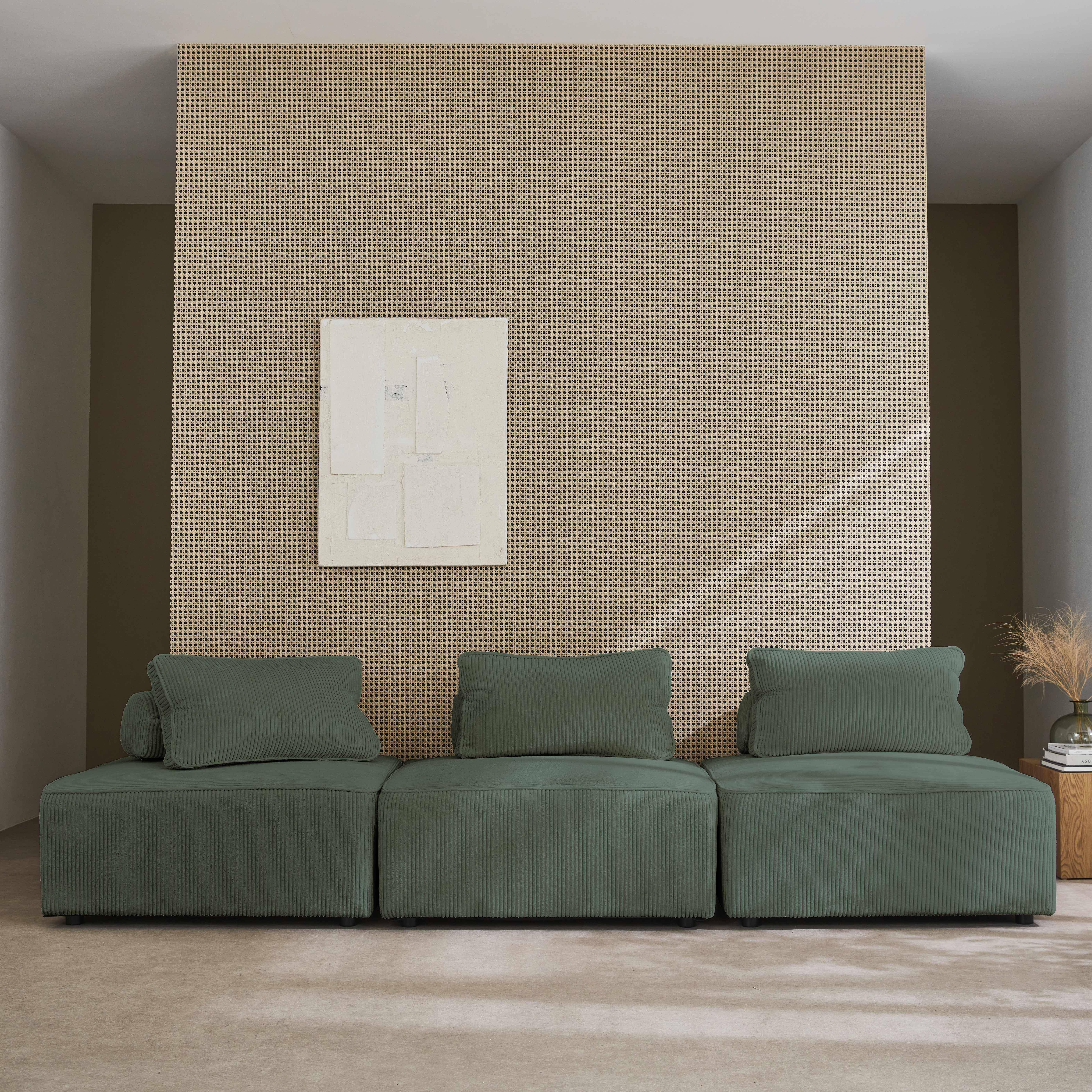 3er Set Sessel ohne Armlehne mit grünem Cordbezug für ein modulares Sofa,sweeek,Photo1