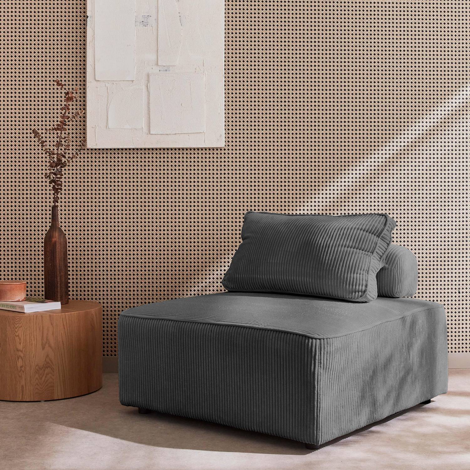 Sessel ohne Armlehne mit grauem Cordbezug für ein modulares Sofa Photo2